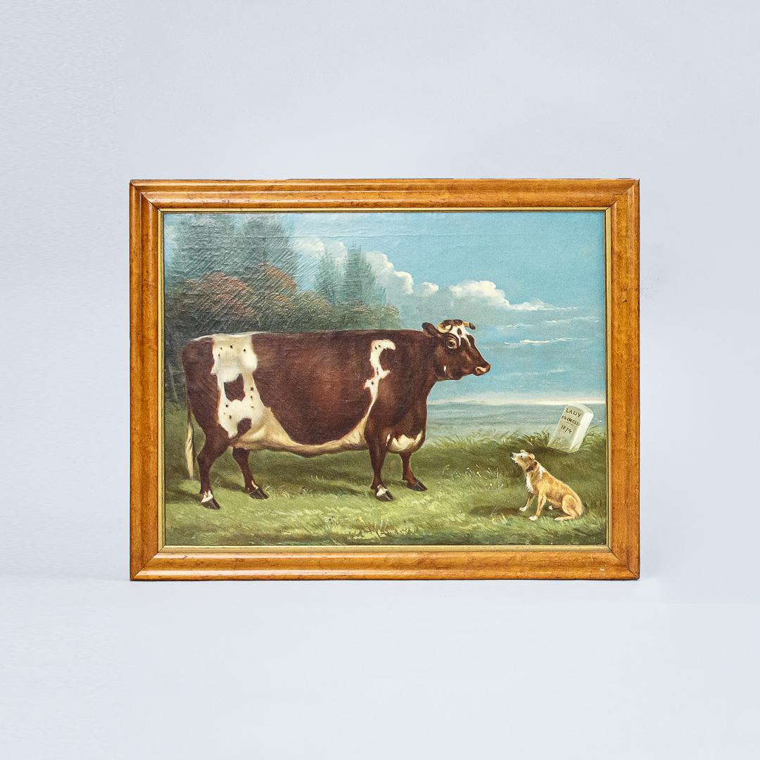 19th Century Collection of Three English Naive School Prized Cattle Oil on Canvas Paintings