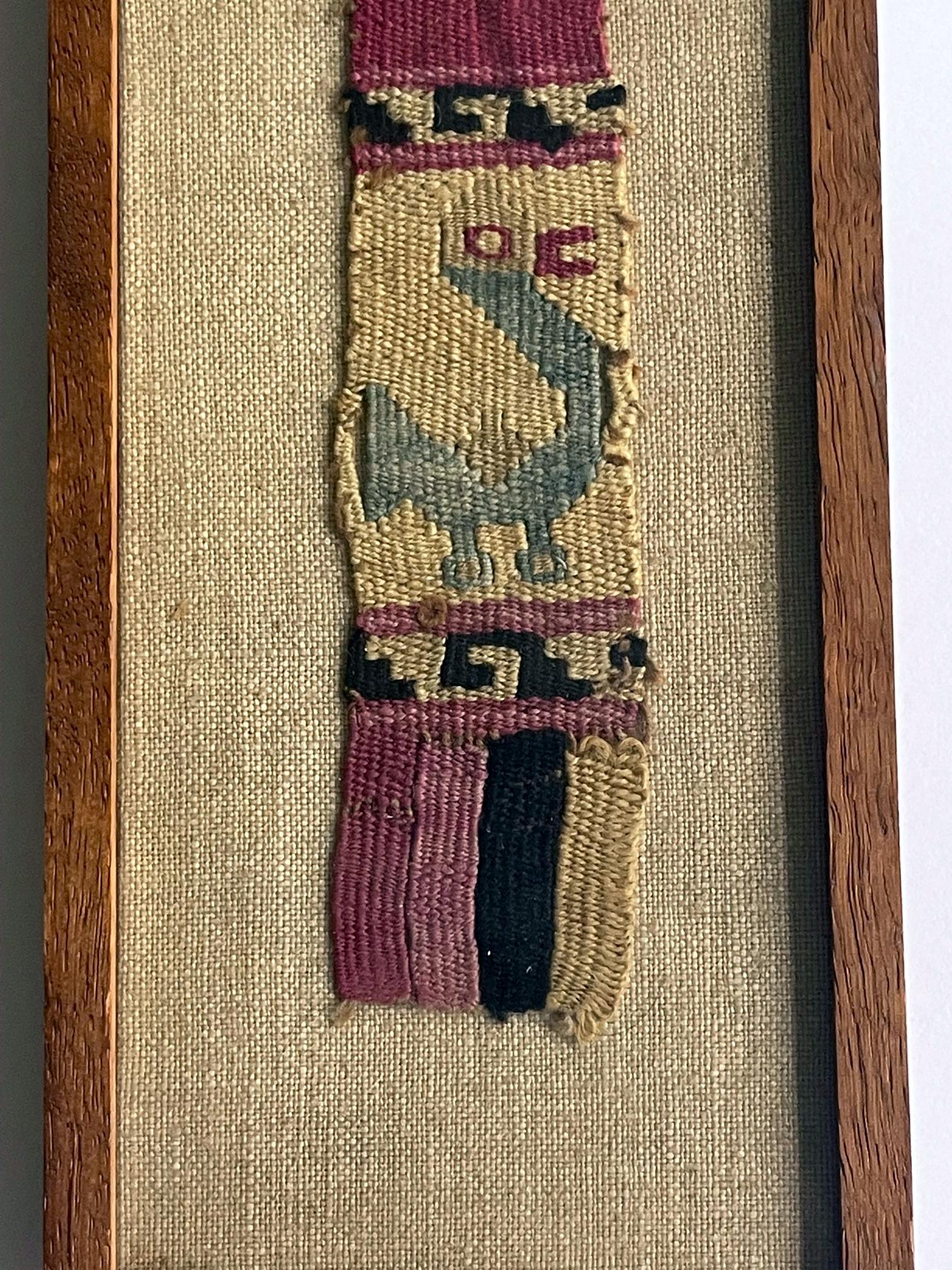 Hand-Woven Collection of Three Framed Pre-Columbian Textile Fragment Bird Motifs Chimu Peru For Sale