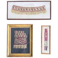 Collection of Three Framed Pre-Columbian Textile Fragment Bird Motifs Chimu Peru