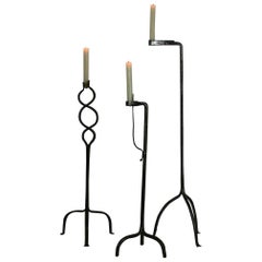Collection of Three French 18th Century Hand Forged Iron Torcheres/Candleholders