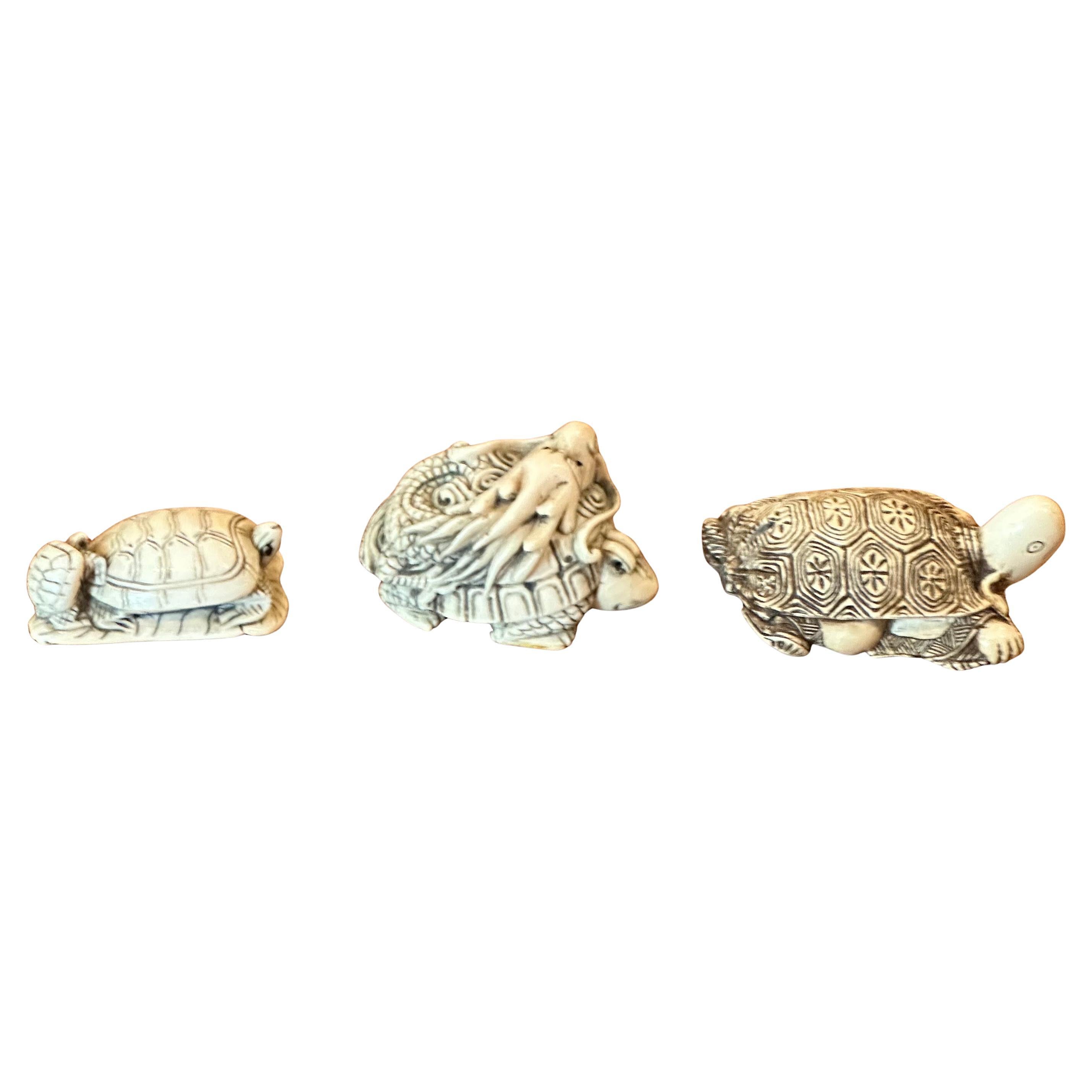 Collection of Three Japanese Turtle Netsukes in vendita 13