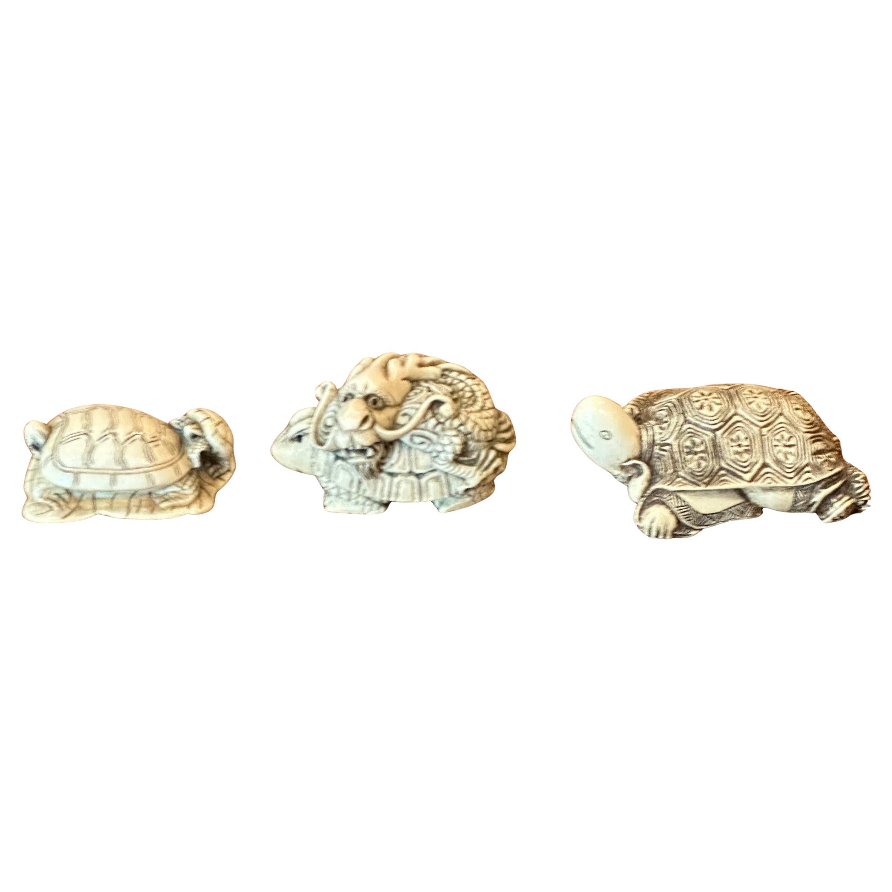 Collection of Three Japanese Turtle Netsukes