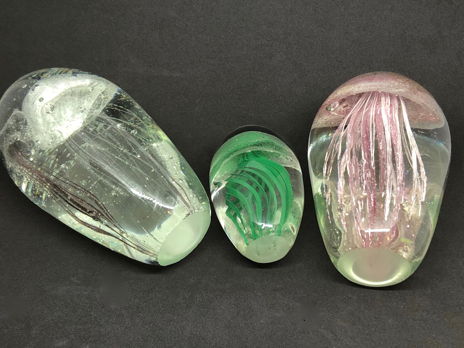 Collection of Three Jelly Fish Murano Italian Art Glass Aquarium Paperweights 1