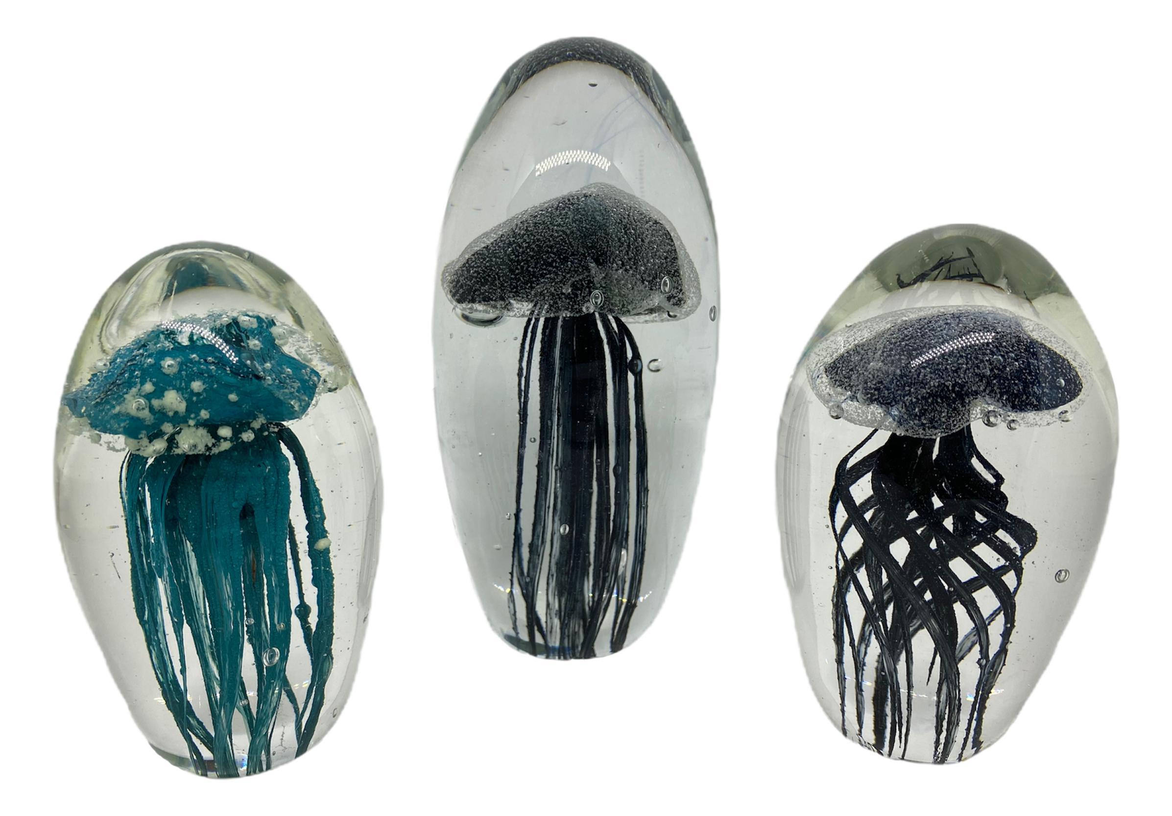 Collection of Three Jelly Fish Murano Italian Art Glass Aquarium Paperweights 2