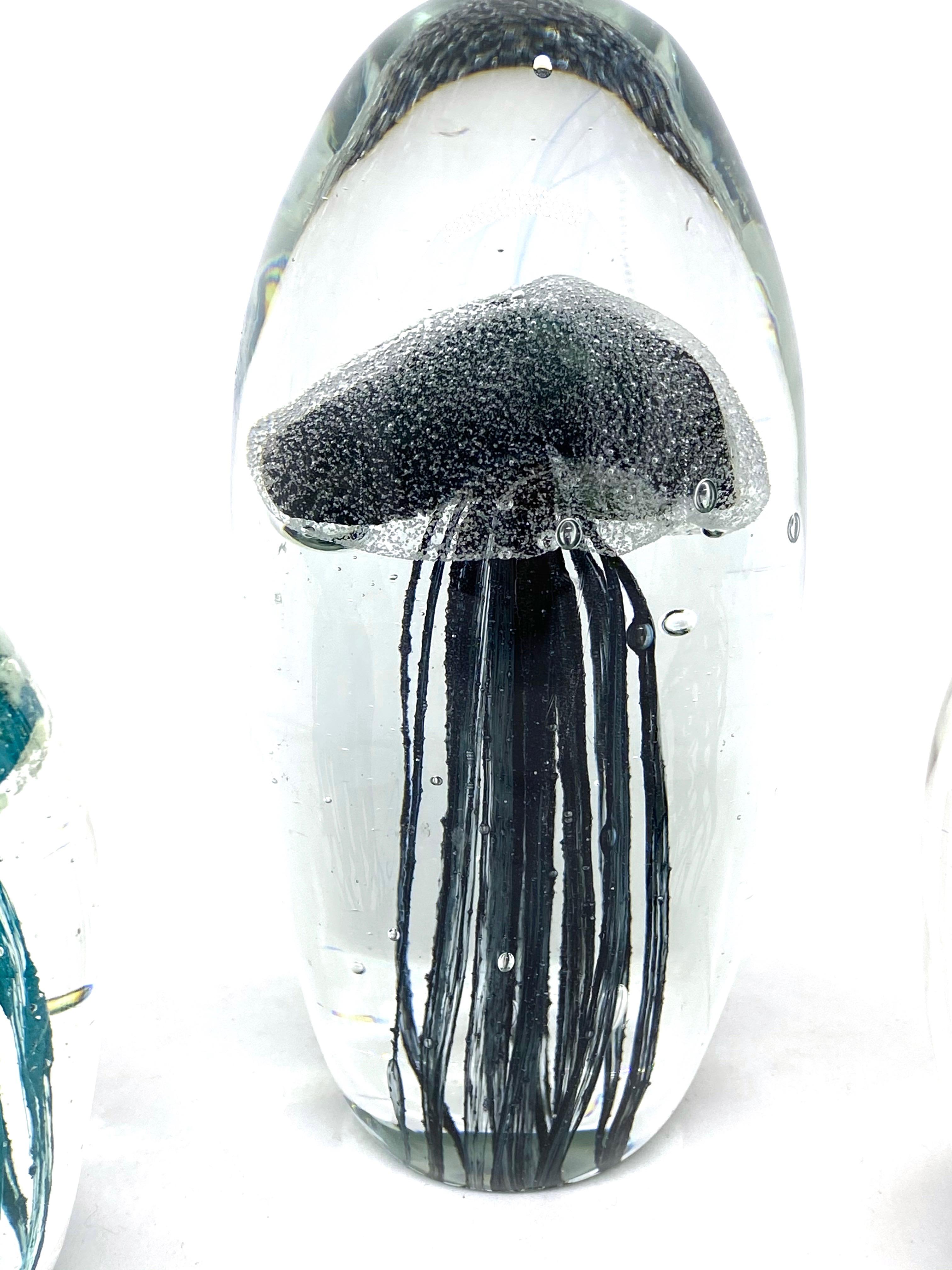 Modern Collection of Three Jelly Fish Murano Italian Art Glass Aquarium Paperweights