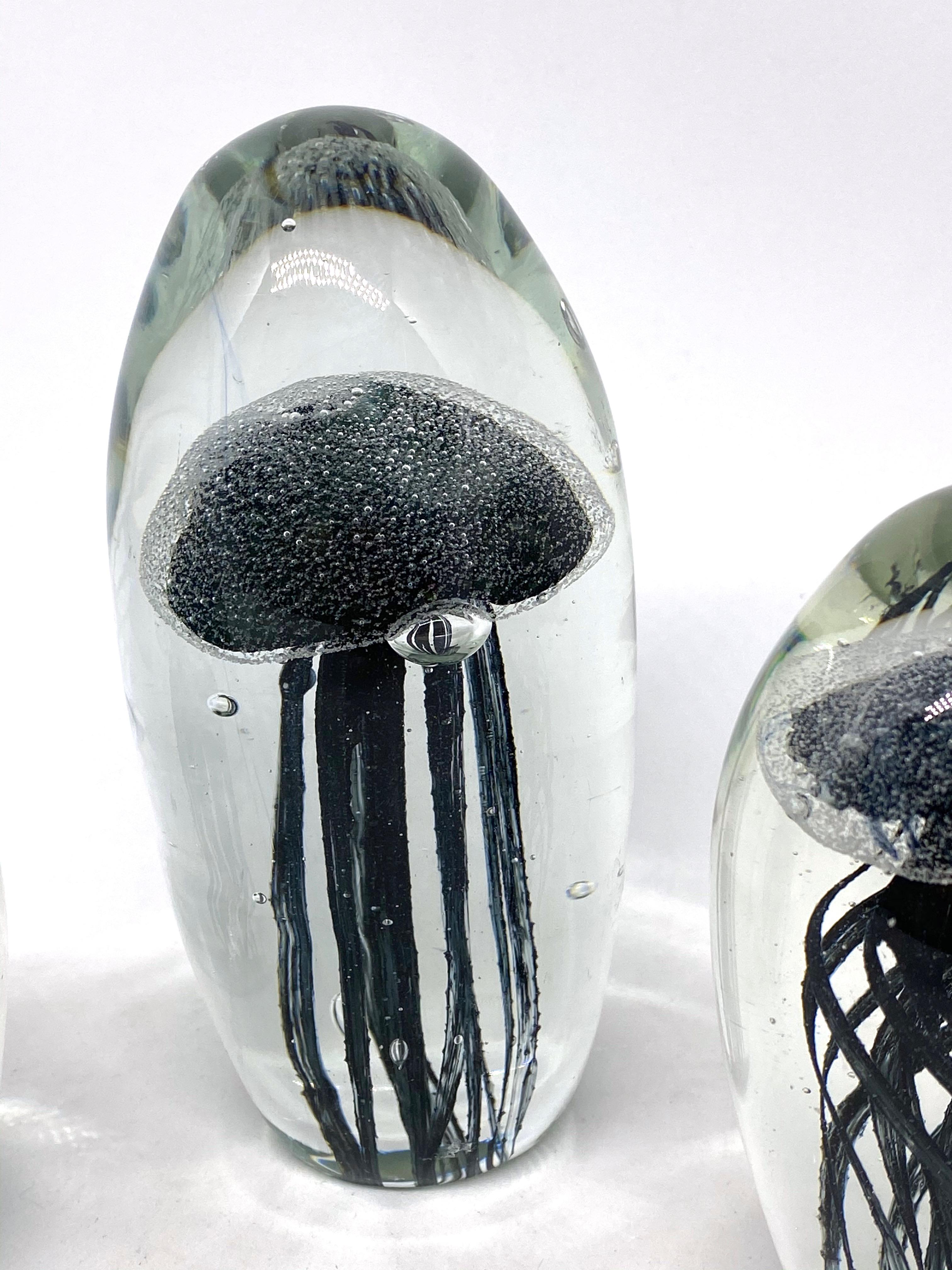 Collection of Three Jelly Fish Murano Italian Art Glass Aquarium Paperweights In Good Condition In Nuernberg, DE