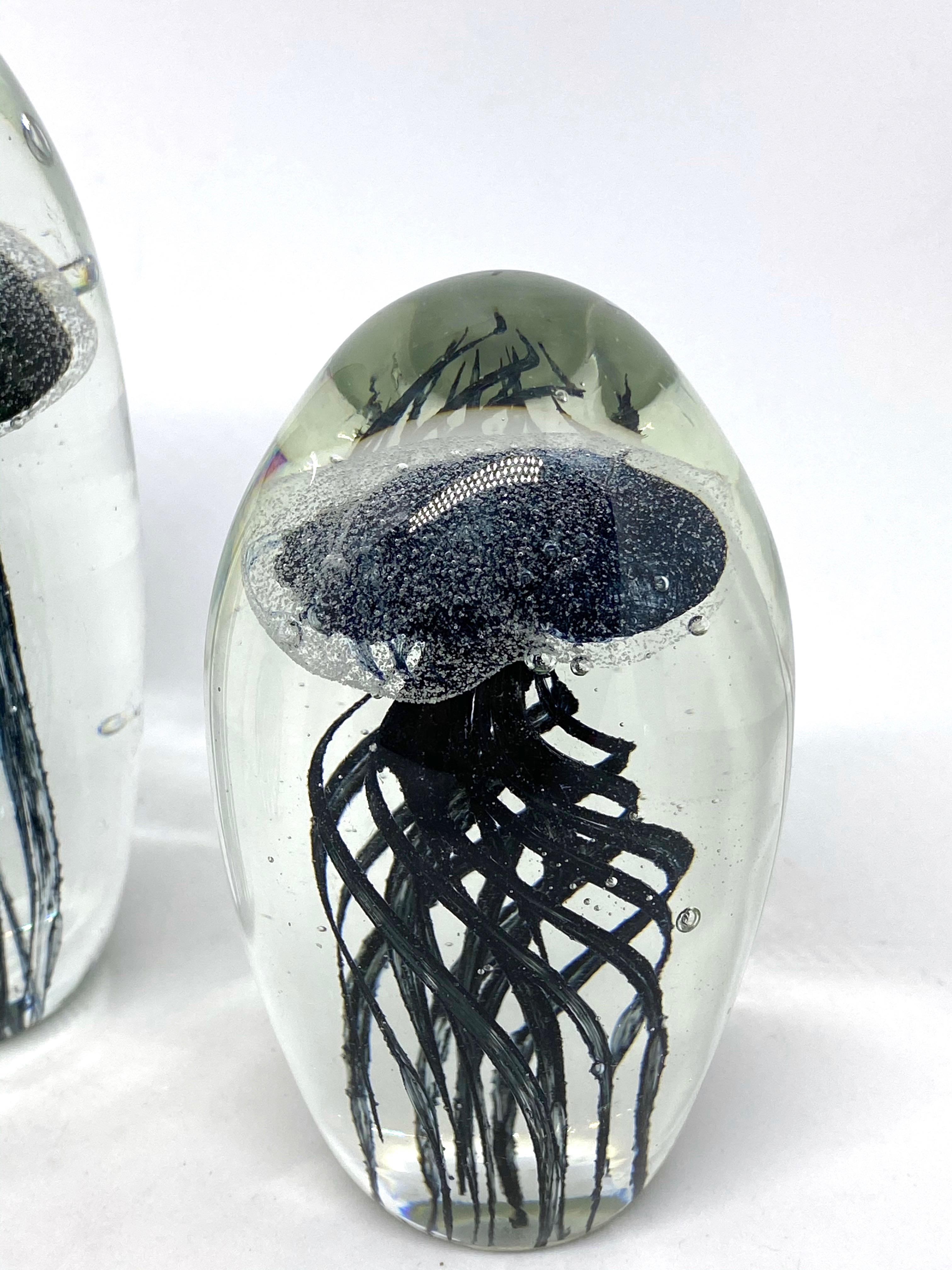 Late 20th Century Collection of Three Jelly Fish Murano Italian Art Glass Aquarium Paperweights