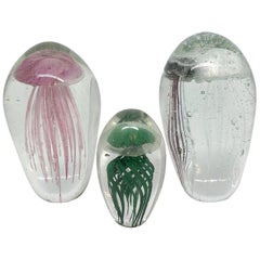Collection of Three Jelly Fish Murano Italian Art Glass Aquarium Paperweights