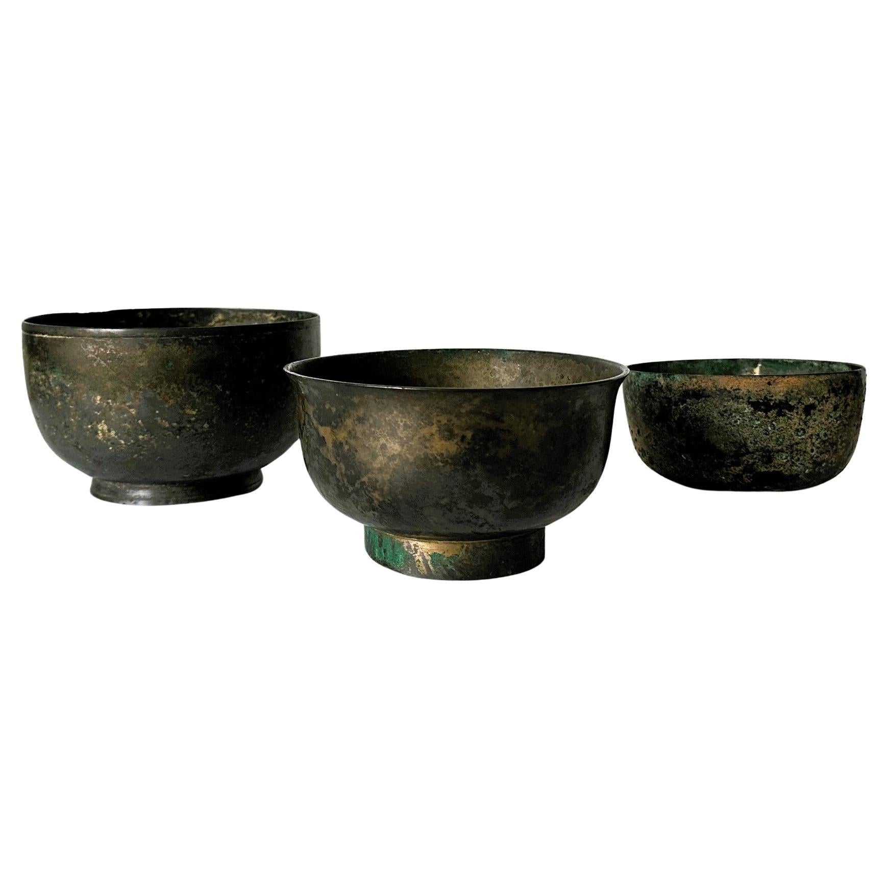 Collection of Three Korean Antique Bronze Bowls For Sale