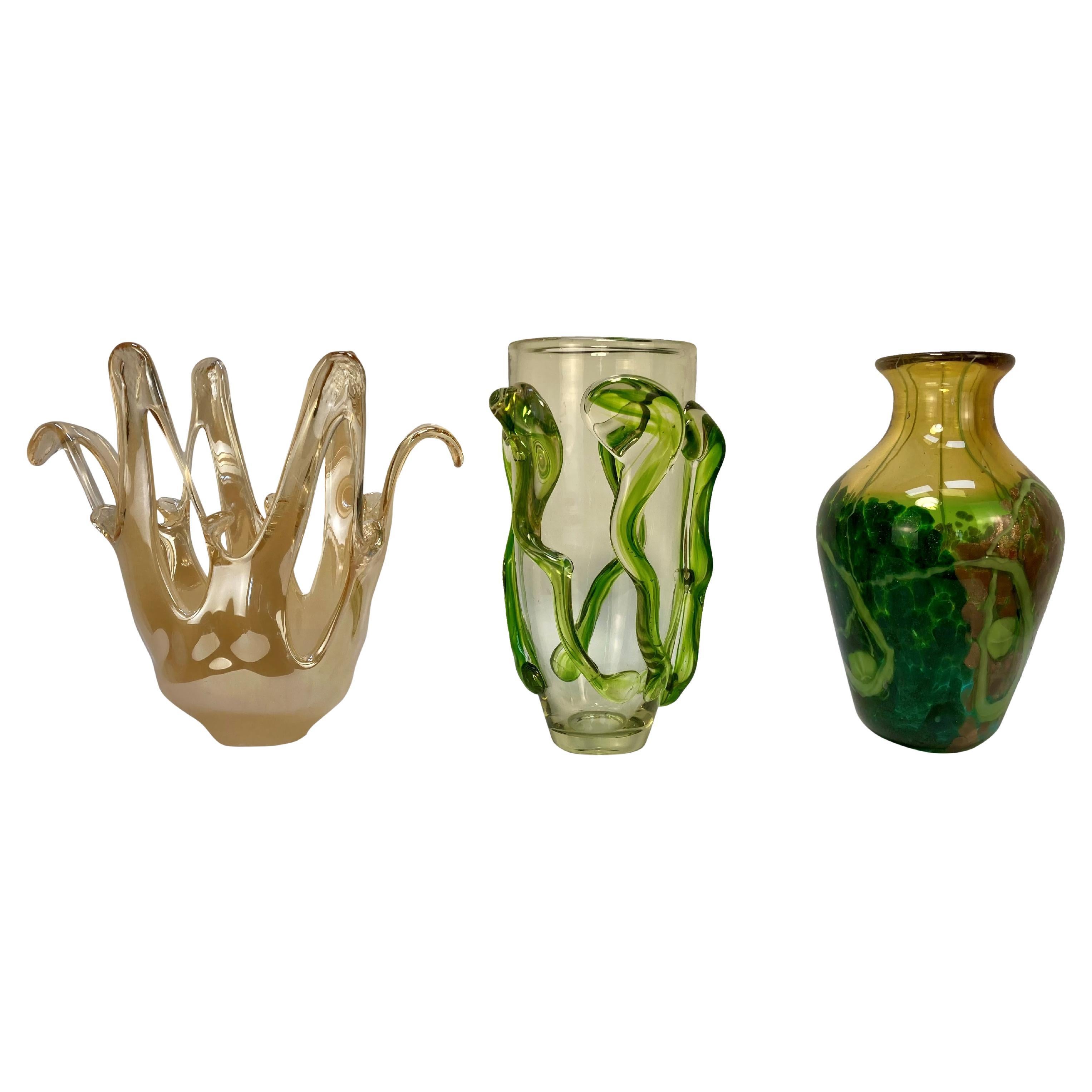 Collection of Three Large Murano Glass Vases im Angebot