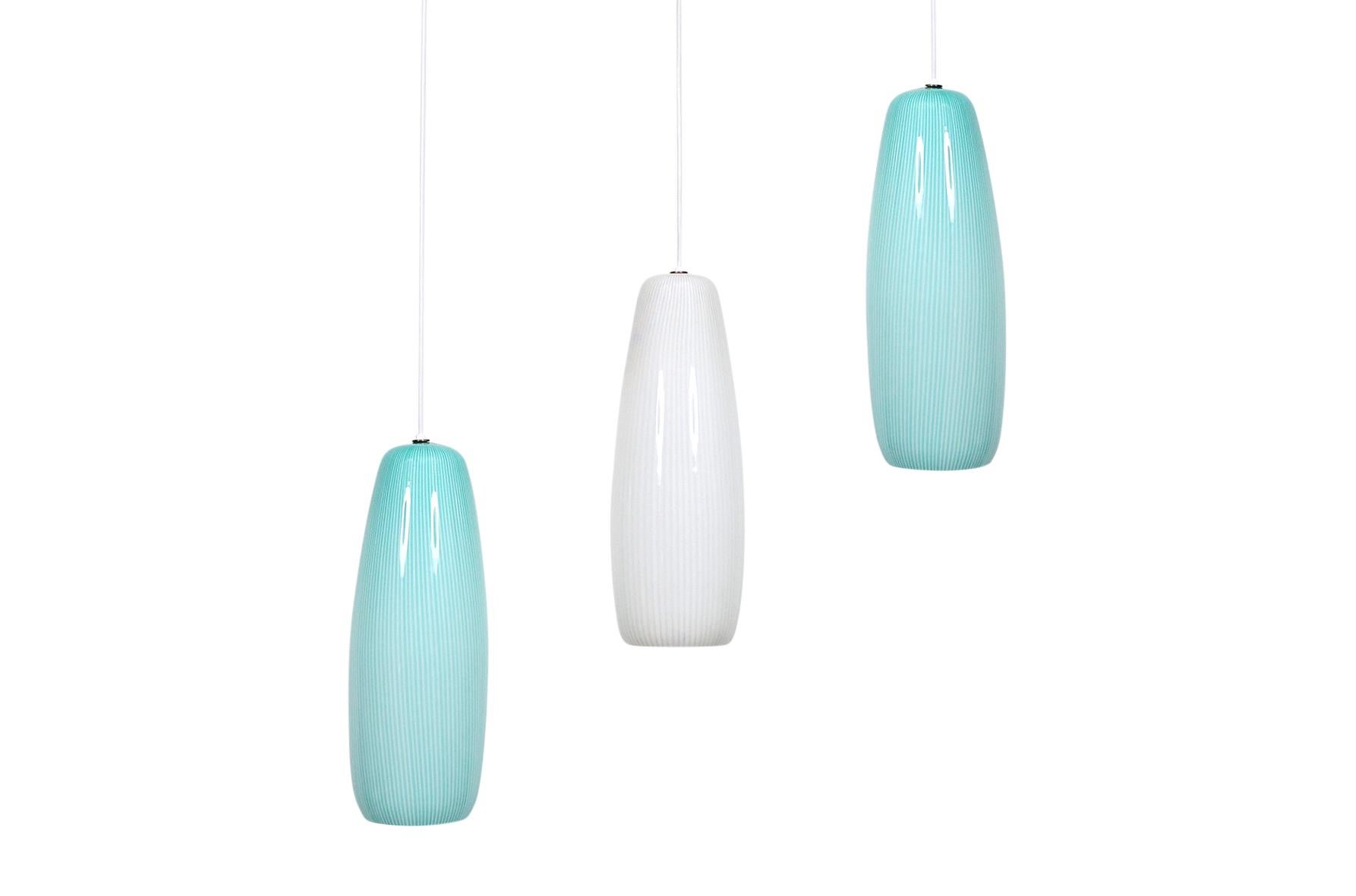 Mid-Century Modern Collection of Three Large Pendants by Venini