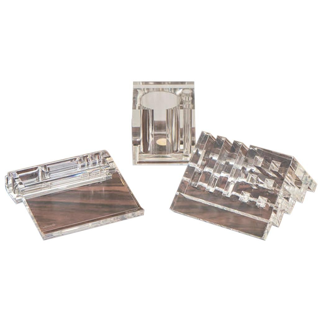 Collection of Three Lucite Desktop Pen and Letter Holders by Harvey Guzzini