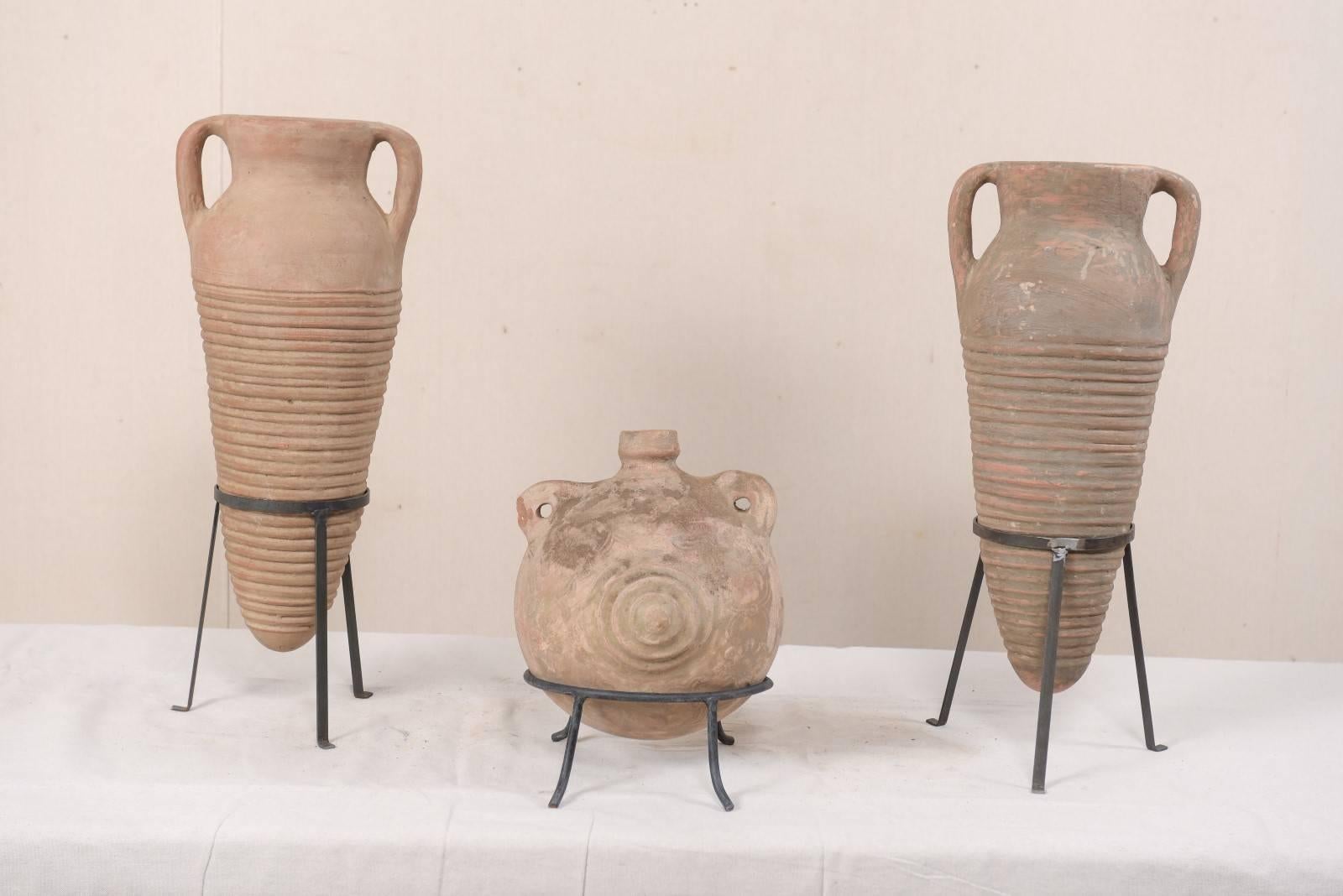 European Collection of Three Mediterranean Spanish Colonial Style Terracotta Jars For Sale