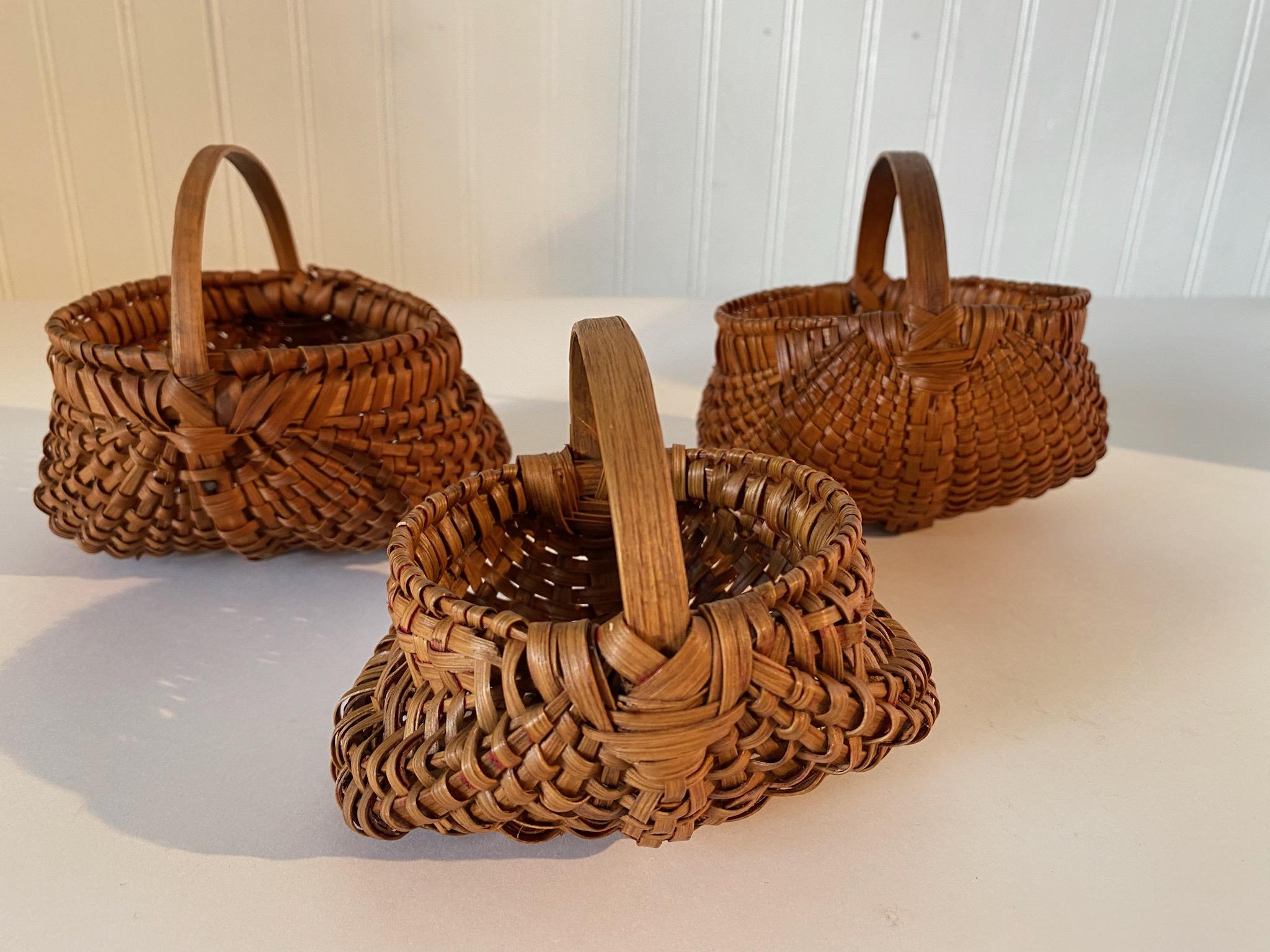 19th Century Collection of Three Miniature Buttocks Baskets For Sale