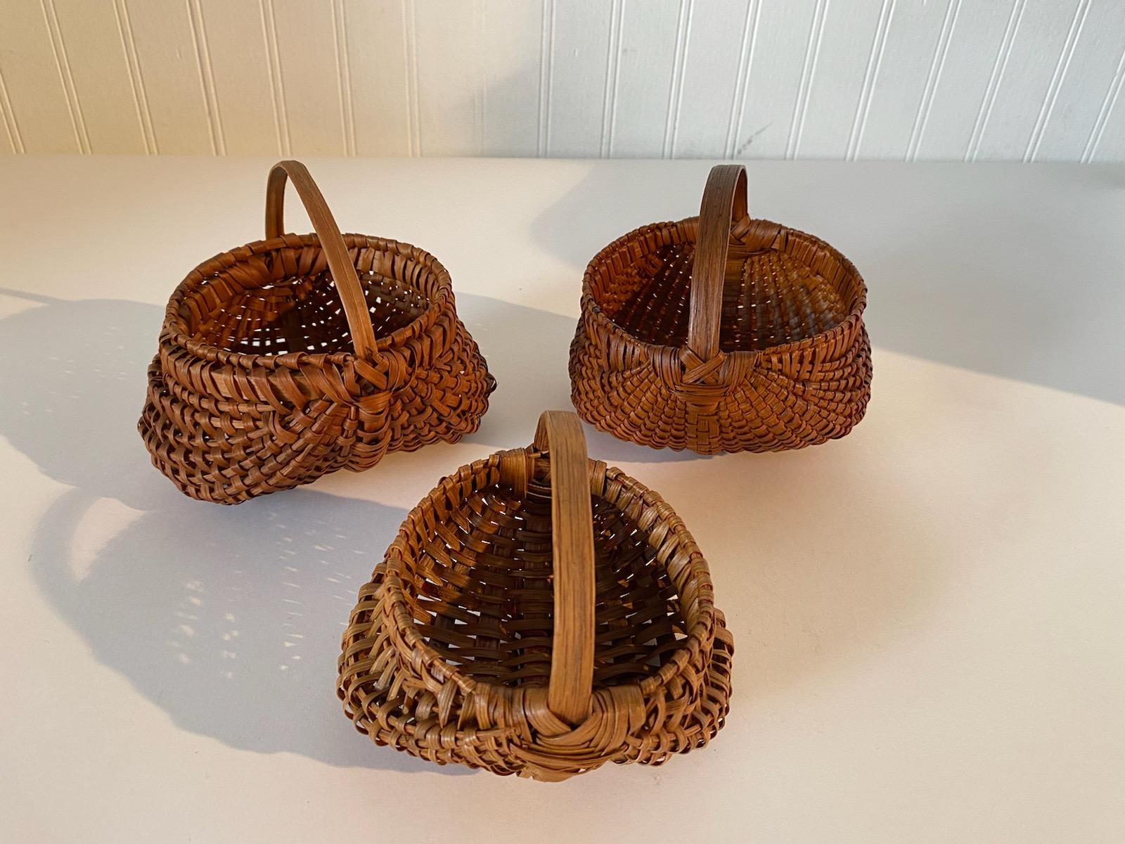 Hemp Collection of Three Miniature Buttocks Baskets For Sale