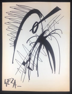 Collection of Three Modern Abstract Drawings Signed Geza, Manner of Franz Kline