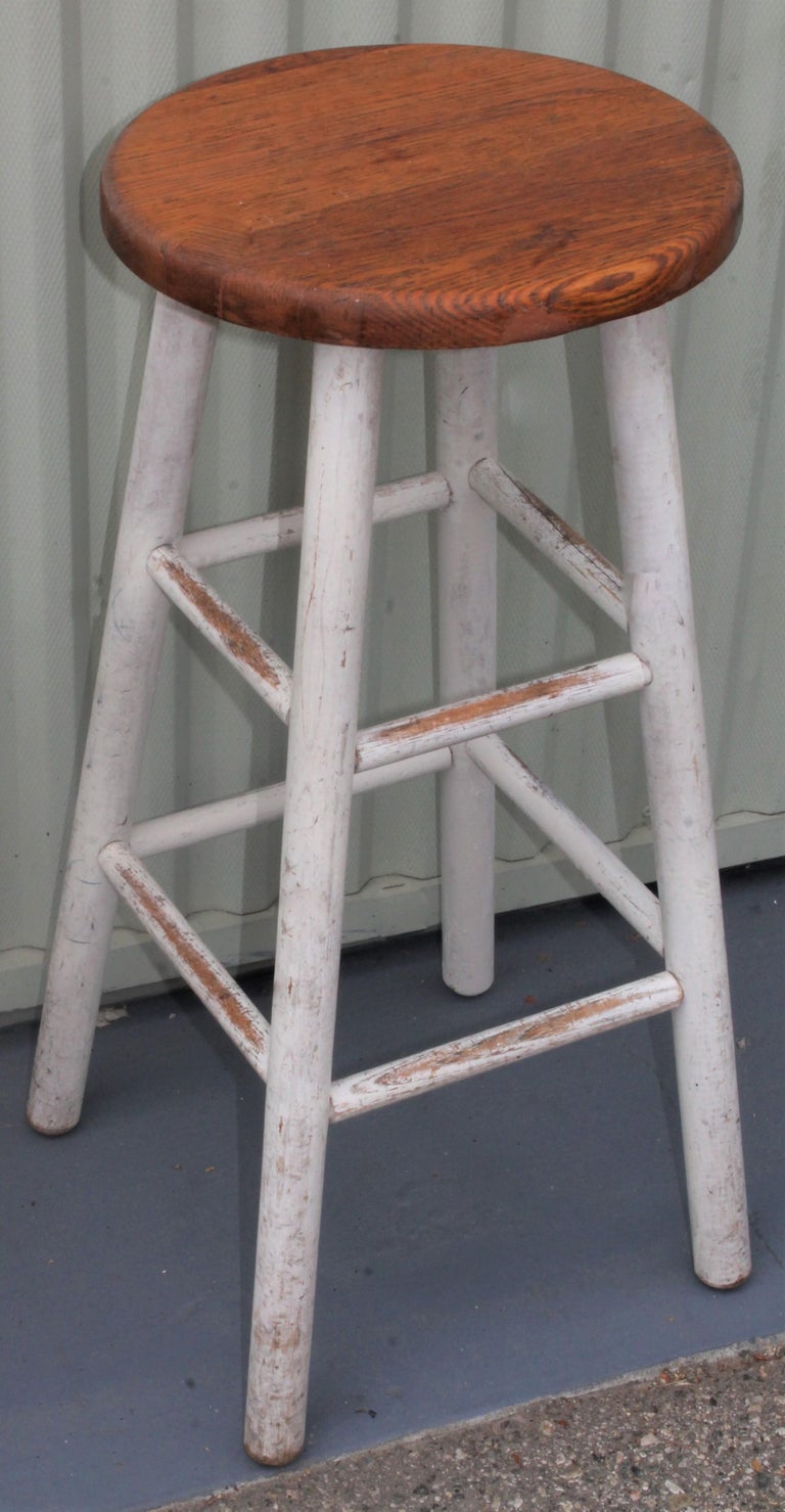 Collection of Three Original White Painted Bar Stools For Sale at