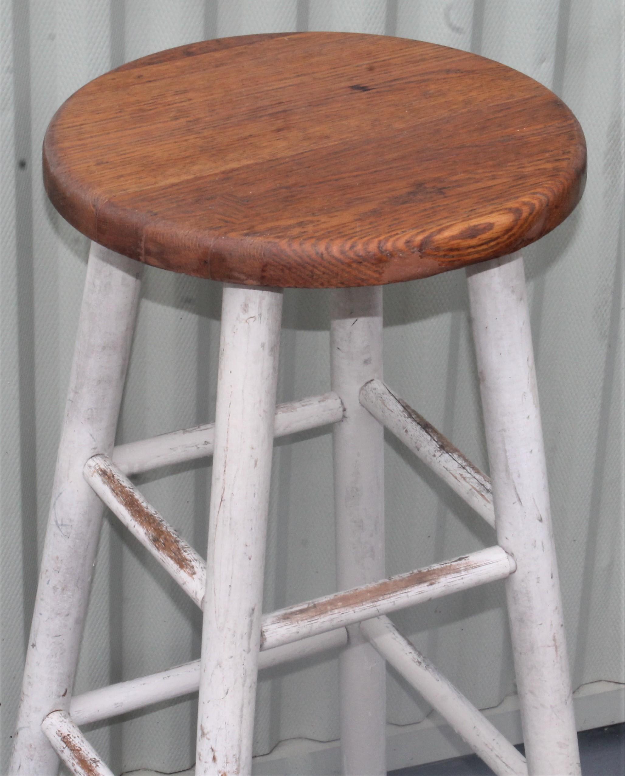 Country Collection of Three Original White Painted Bar Stools
