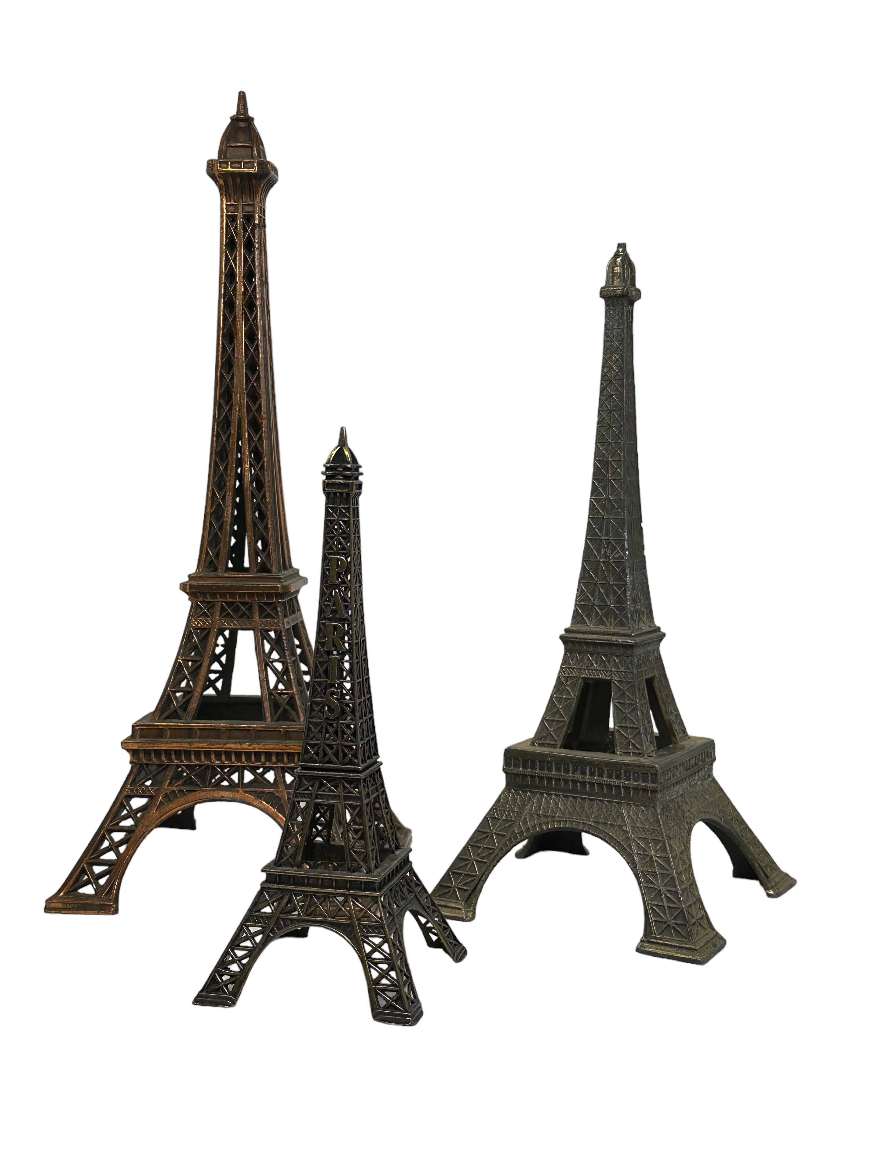 20th Century Collection of Three Paris Eiffel Tower French Souvenir Building Metal, 1960s For Sale