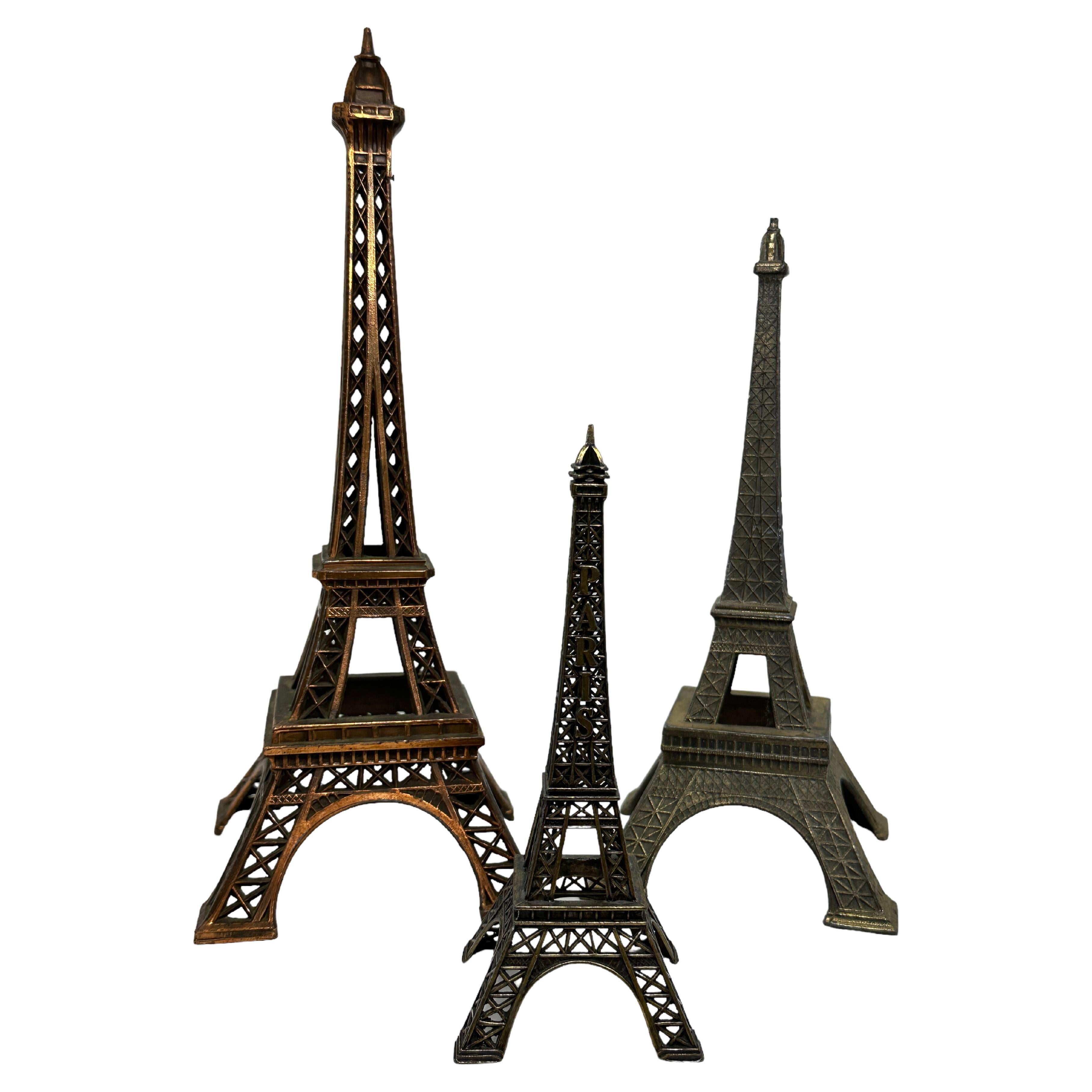 Collection of Three Paris Eiffel Tower French Souvenir Building Metal, 1960s For Sale