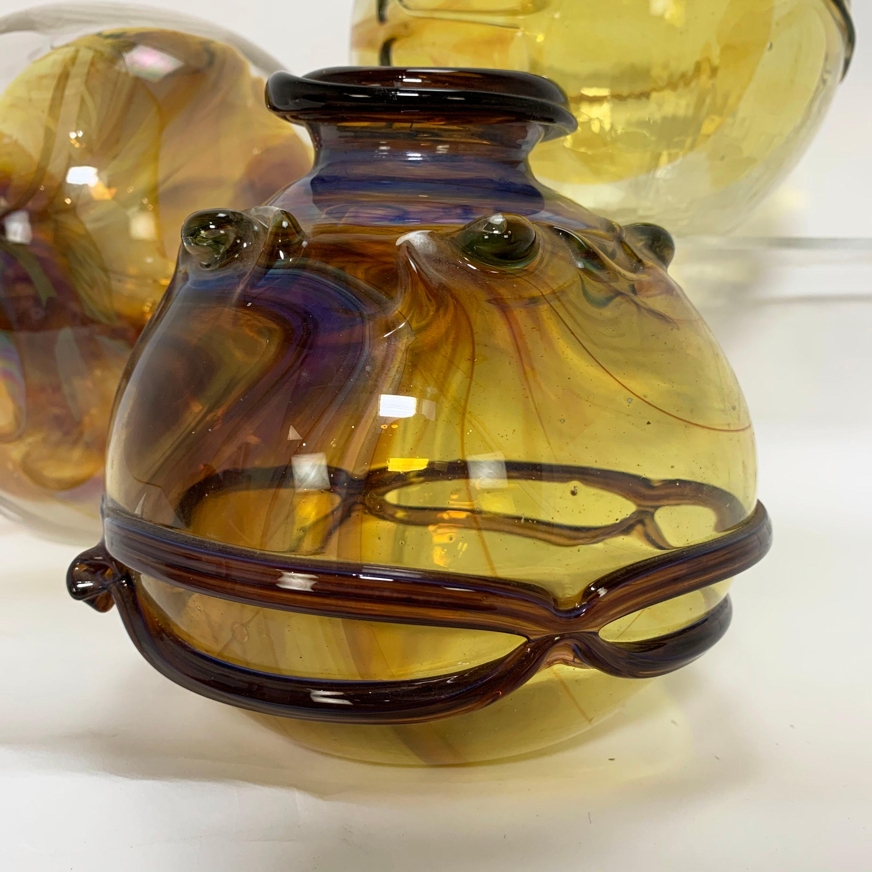 Collection of Three Peter Bramhall Hand Blown Glass Art Sculpture Orb Vases 3