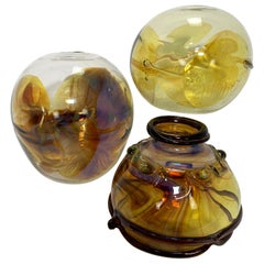 Collection of Three Peter Bramhall Hand Blown Glass Art Sculpture Orb Vases