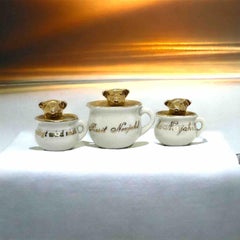 Collection of Three Pig in Pot Lucky Charm Figurines Antique German 1900s