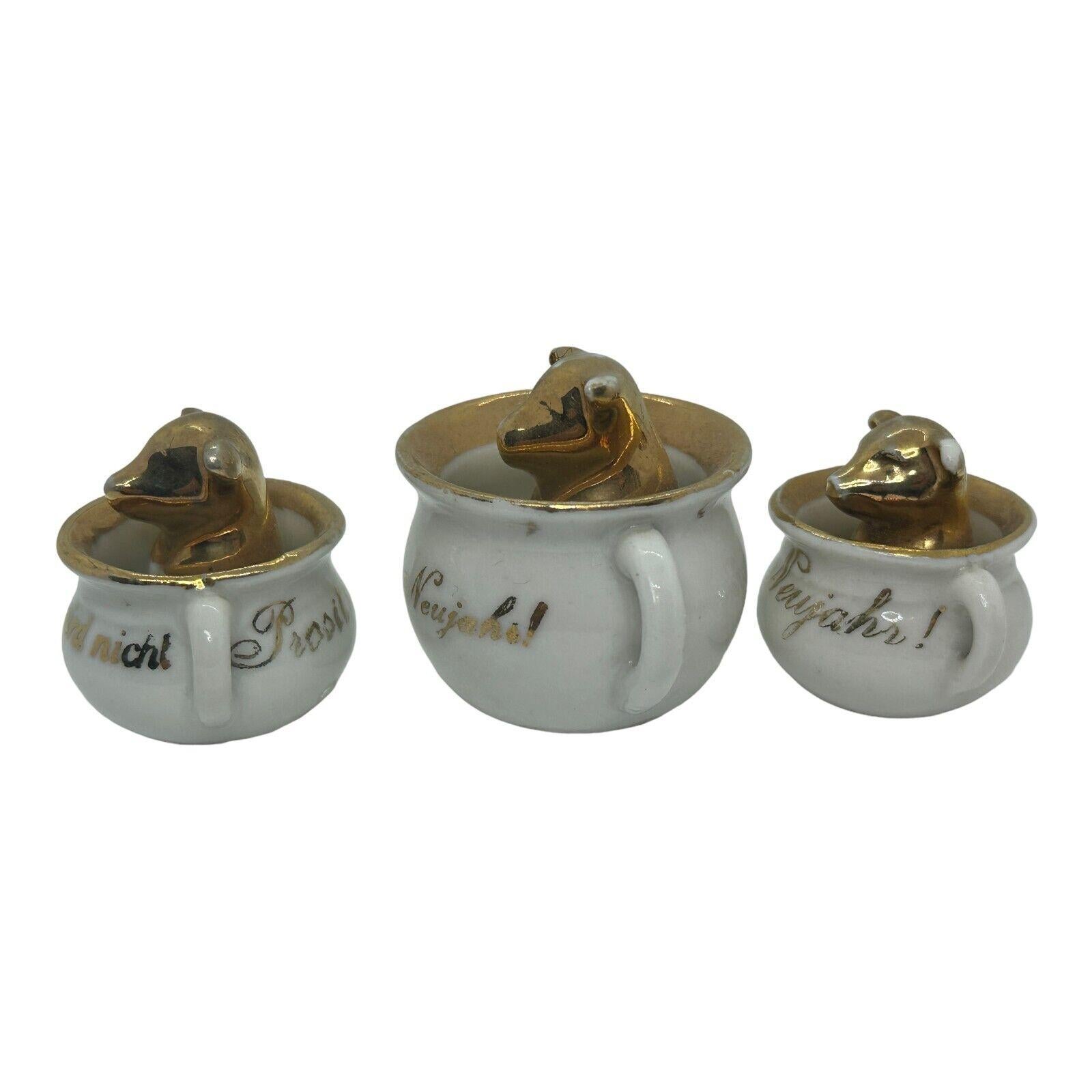 20th Century Collection of Three Pig in Pot Lucky Charm Figurines Antique German 1900s For Sale