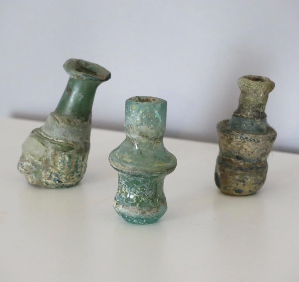 Collection of Three Roman Glass Bottles  In Good Condition For Sale In Pittsburgh, PA