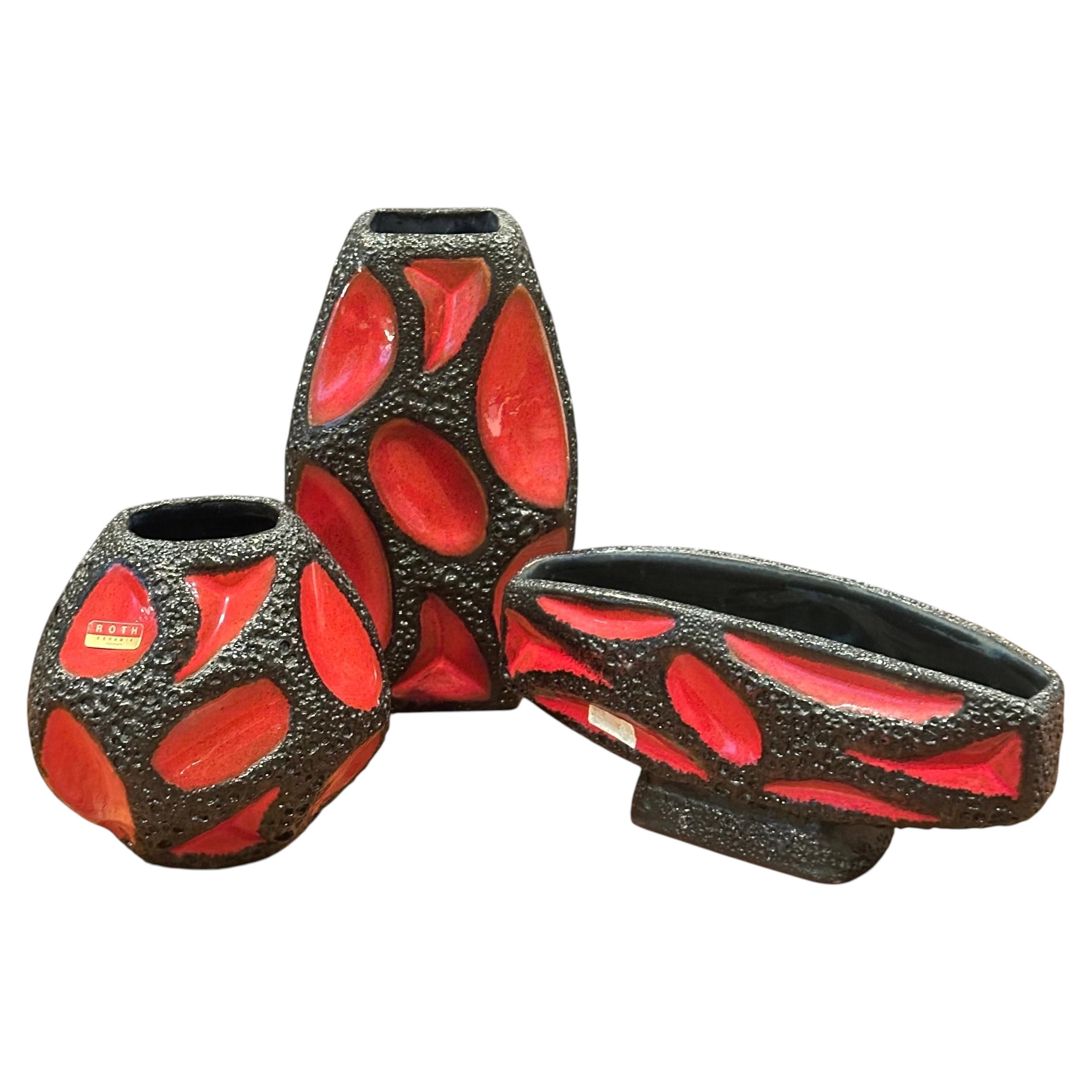 Collection of Three Roth Keramik “Fat Lava” Vases, Models 308, 309