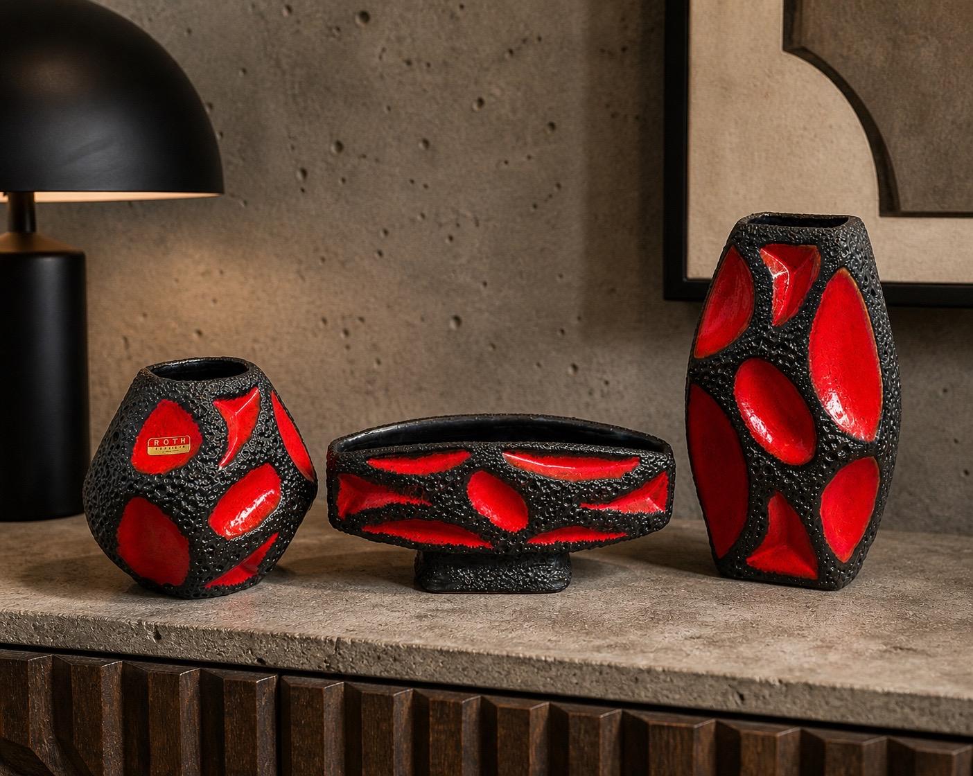 Collection of Three Roth Keramik “Fat Lava” Vases, Models 308, 309