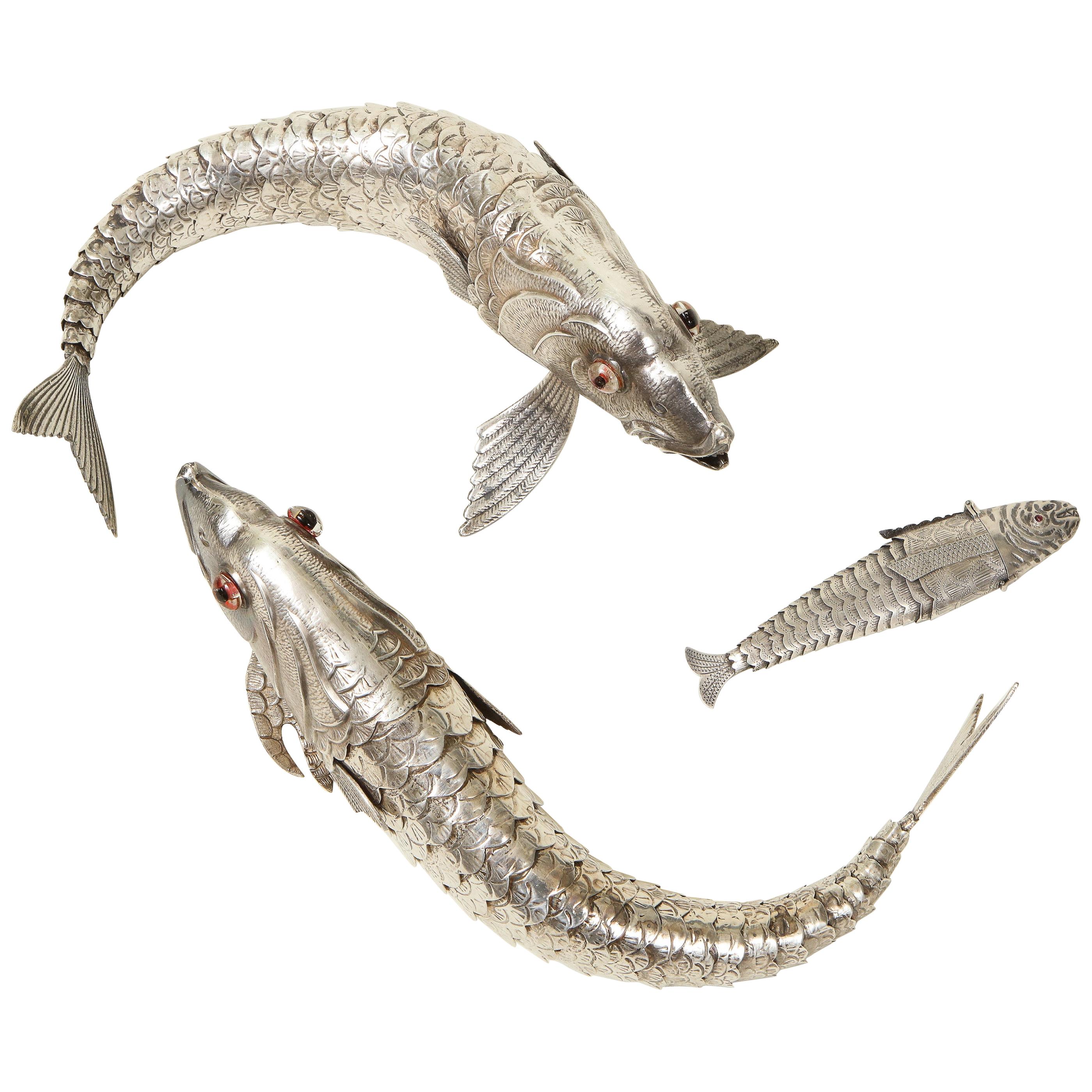Collection of Three Silver Articulated Fish