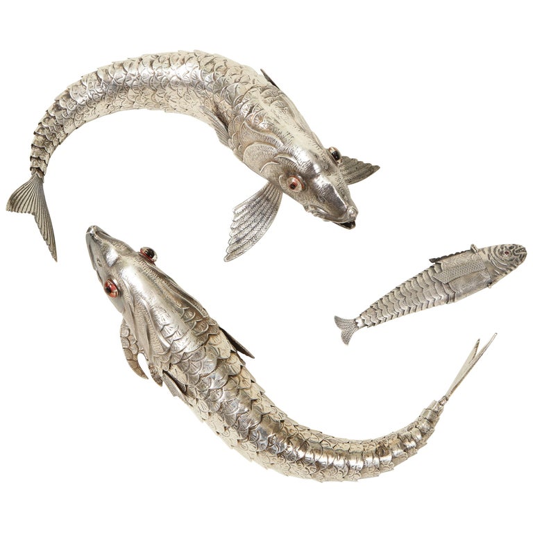 Collection of Three Silver Articulated Fish For Sale