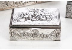 Collection of Three Silver Plate Cigarette Boxes Decorated with Genre Scenes