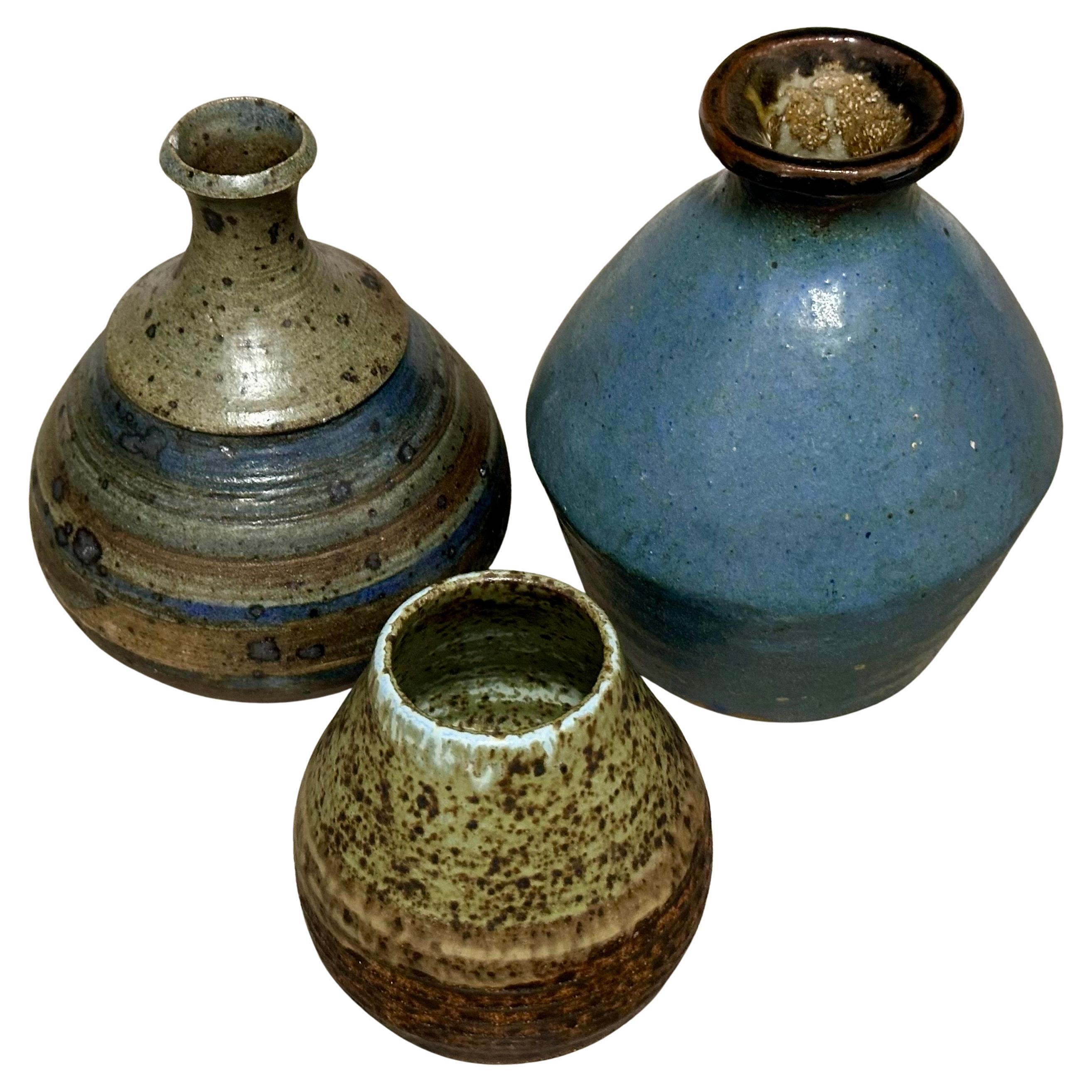 Collection of Three Small Studio Pottery Vases all Marked / Signed For Sale