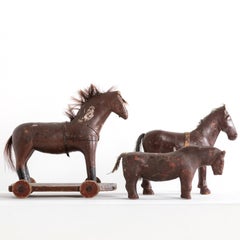 Collection of Three Swedish Carved, Painted Dala Horse Toys