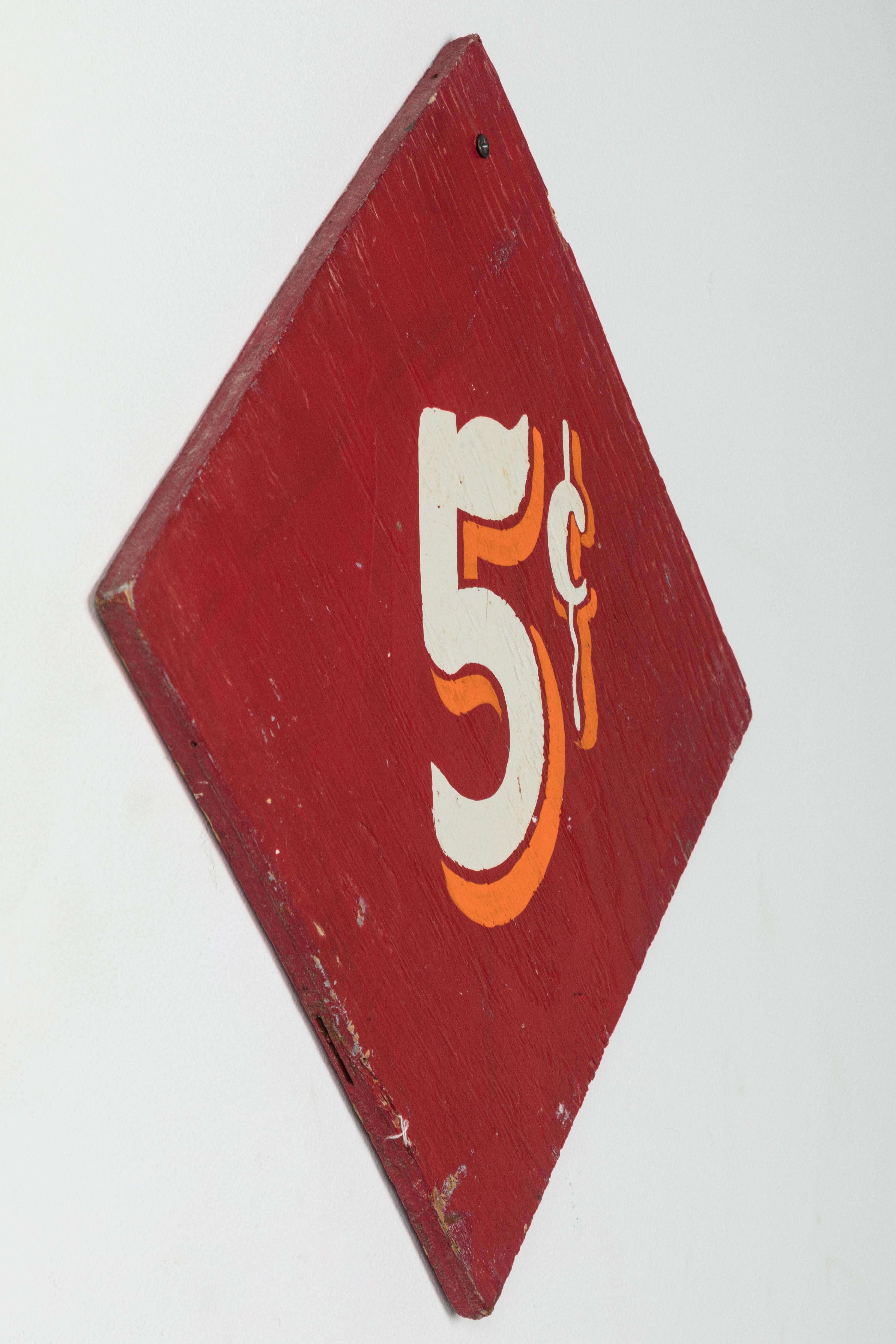 Collection of Three Vintage Carnival Midway Nickel Ride Red Signs In Good Condition For Sale In Santa Monica, CA