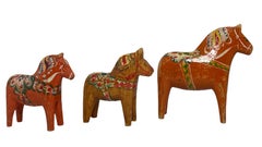 Collection of Three Vintage Swedish Dala Horses, Sweden Folk Art 1930s
