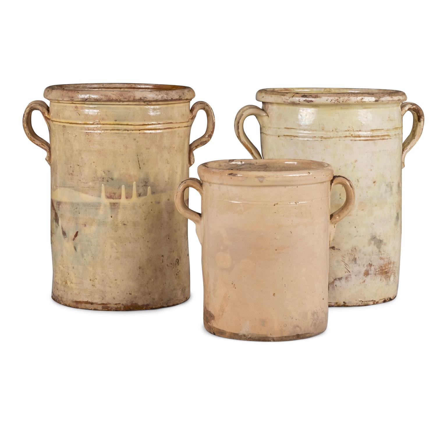 19th Century Collection of Three Yellow Glazed Jars
