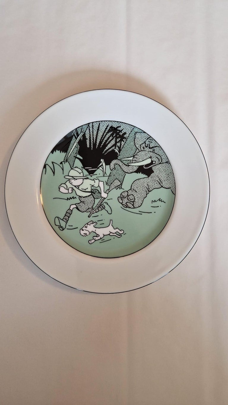 Assiette Tintin Rarissime 'No Axis', Pixi Aroutcheff, Porcelaine, 1960, France