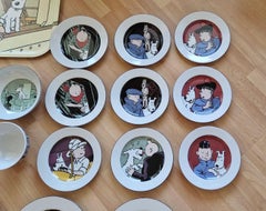 Collection of TinTin Porcelain Dish Coffee and Plate by Hergé ,  AXIS Paris 80s