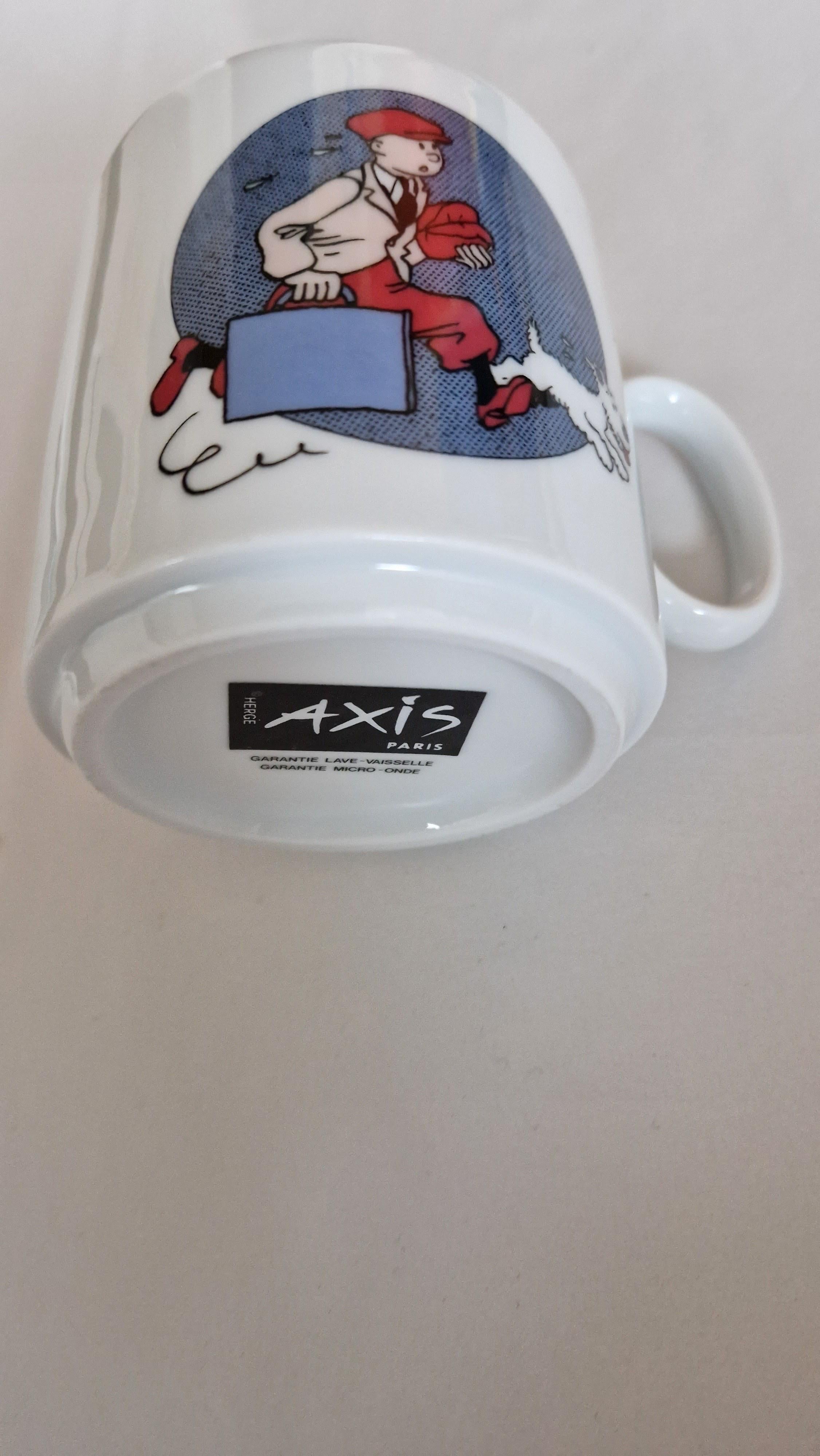 Late 20th Century Collection of TinTin Porcelain Dish Coffee and Plate by Hergé ,  AXIS Paris 80s For Sale