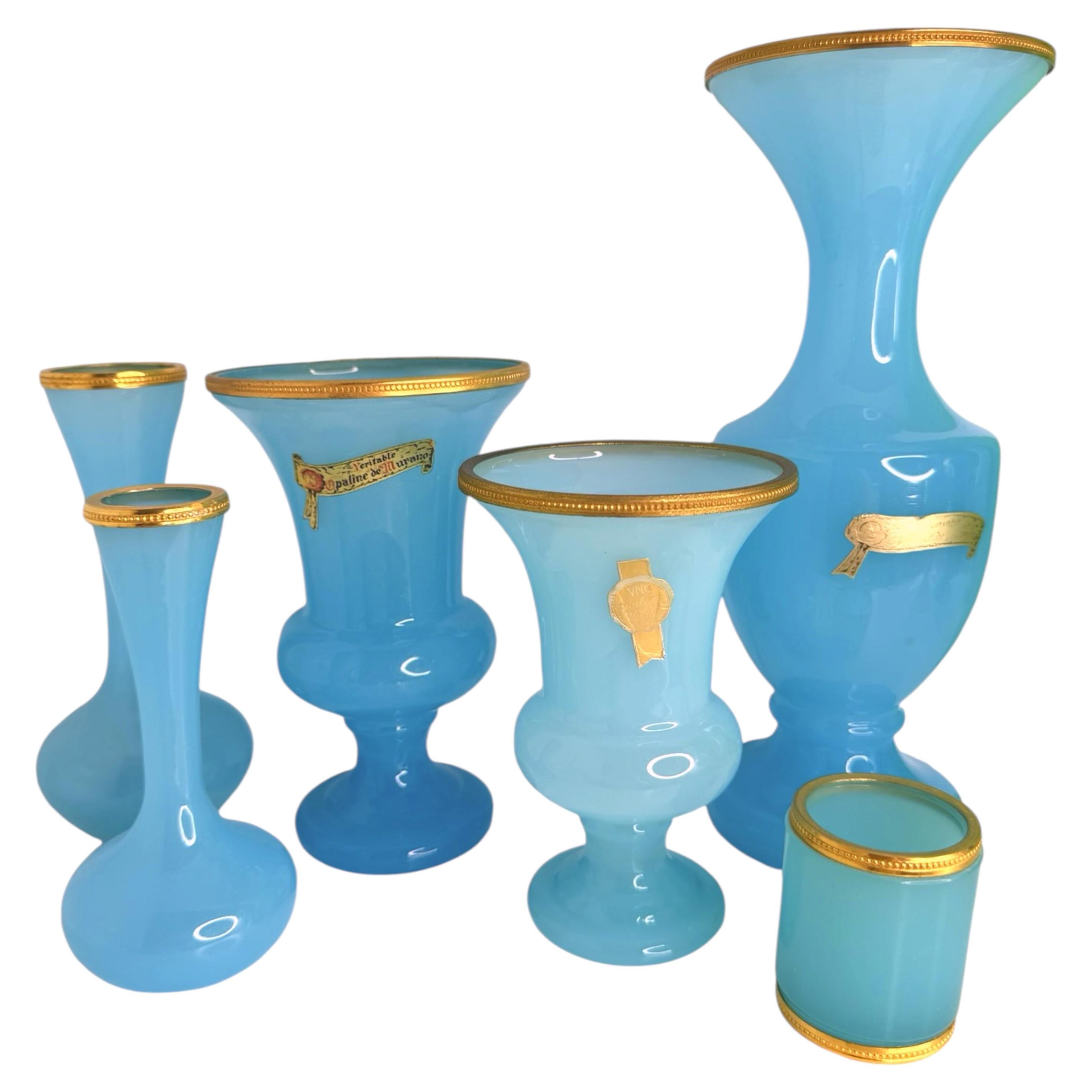 Collection of Turquoise Opaline Glass with Bronze Mounts, Italy Early 20th Cent For Sale