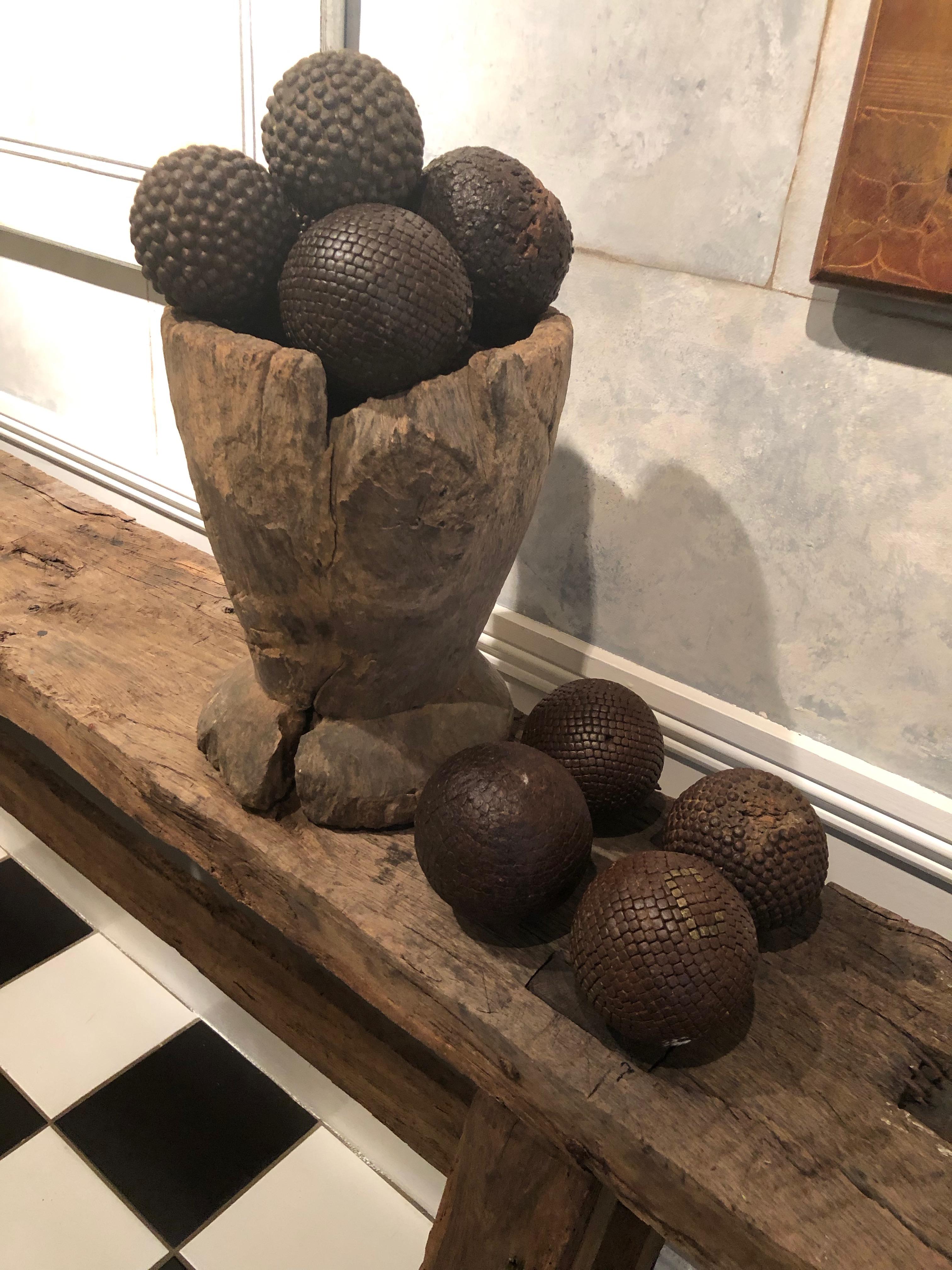 Collection of Twelve 19th Century French Iron-Studded Pétanque Boules 8