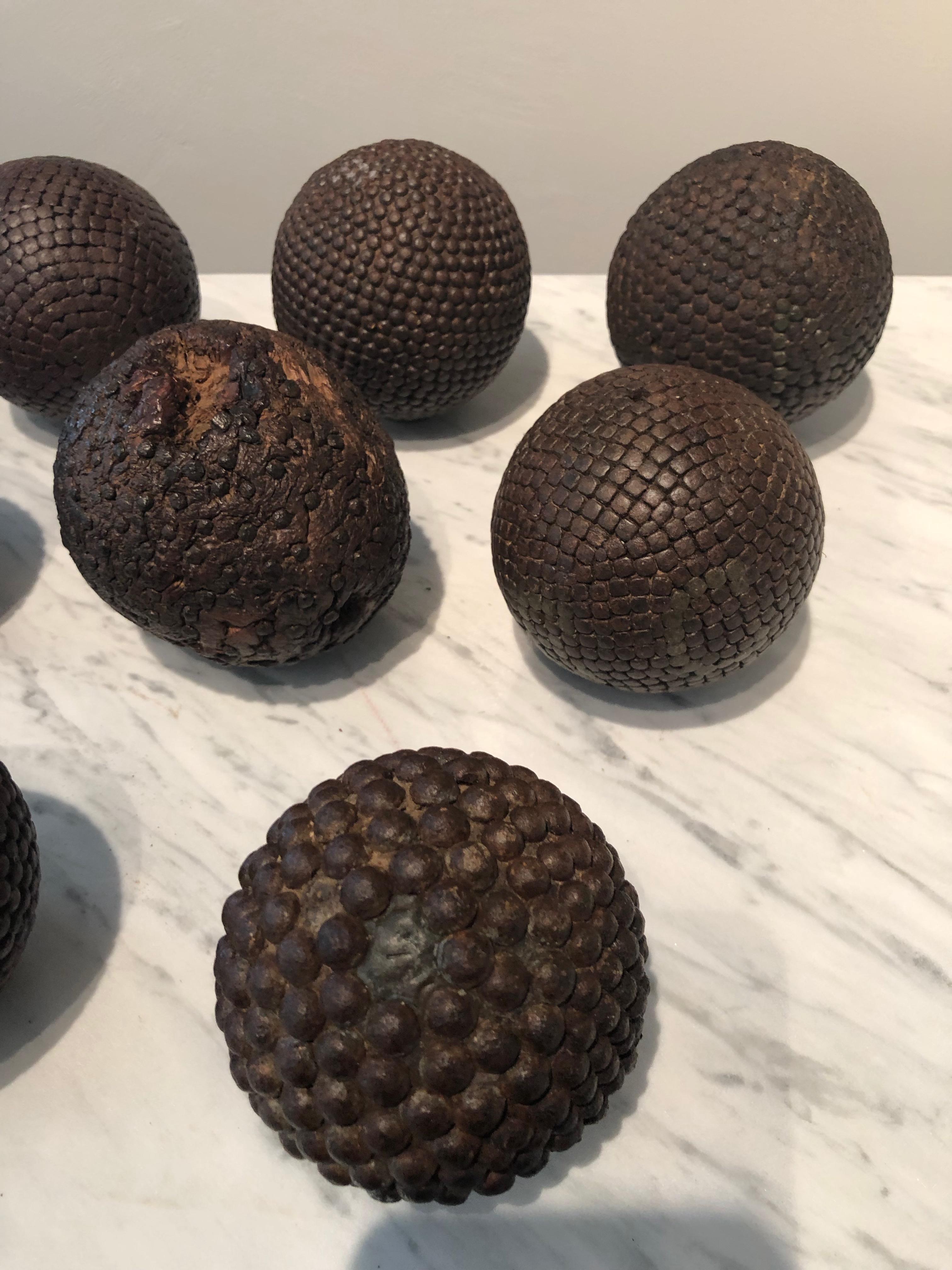 Collection of Twelve 19th Century French Iron-Studded Pétanque Boules In Good Condition In Woodbury, CT