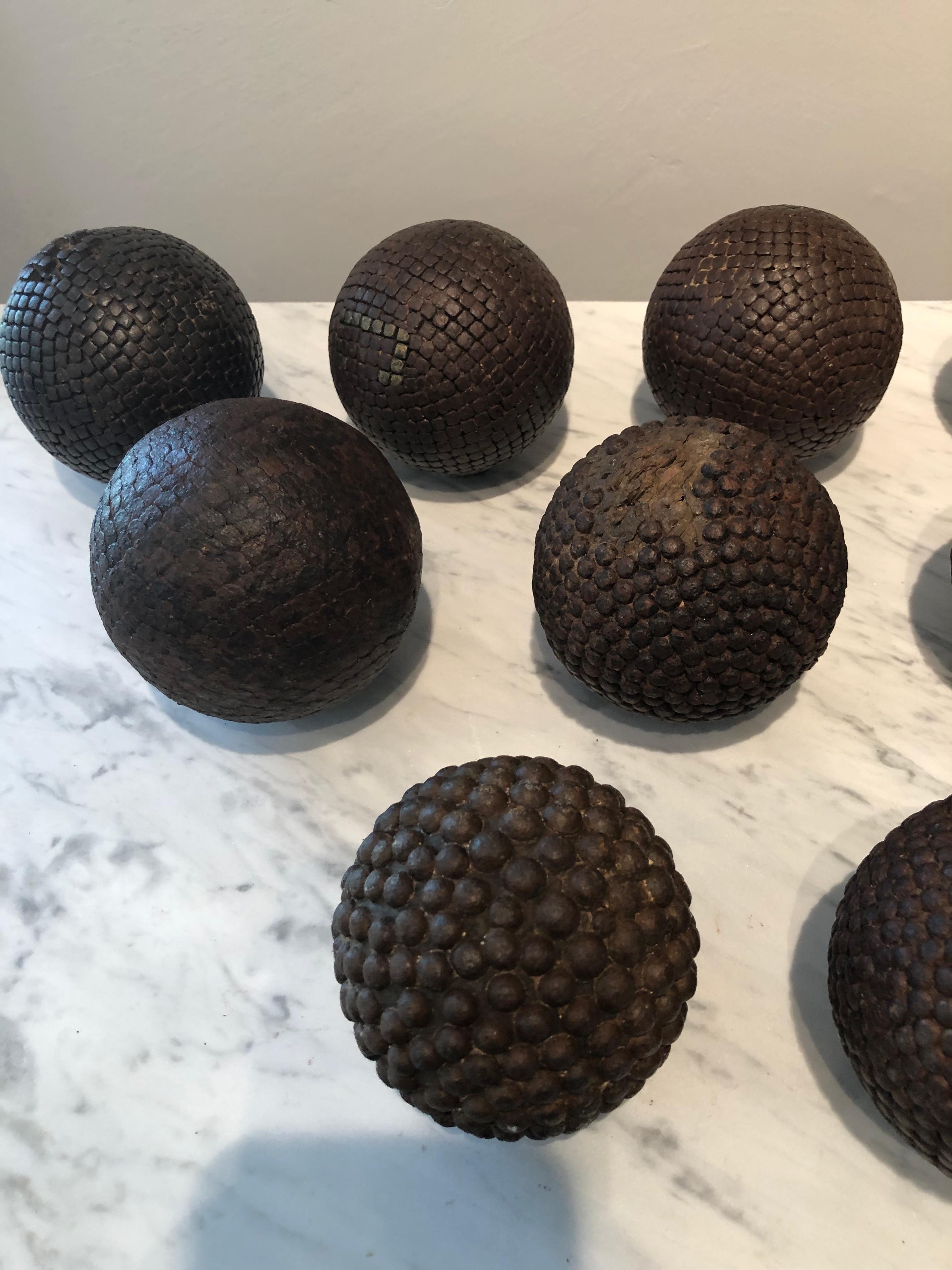 Collection of Twelve 19th Century French Iron-Studded Pétanque Boules 2