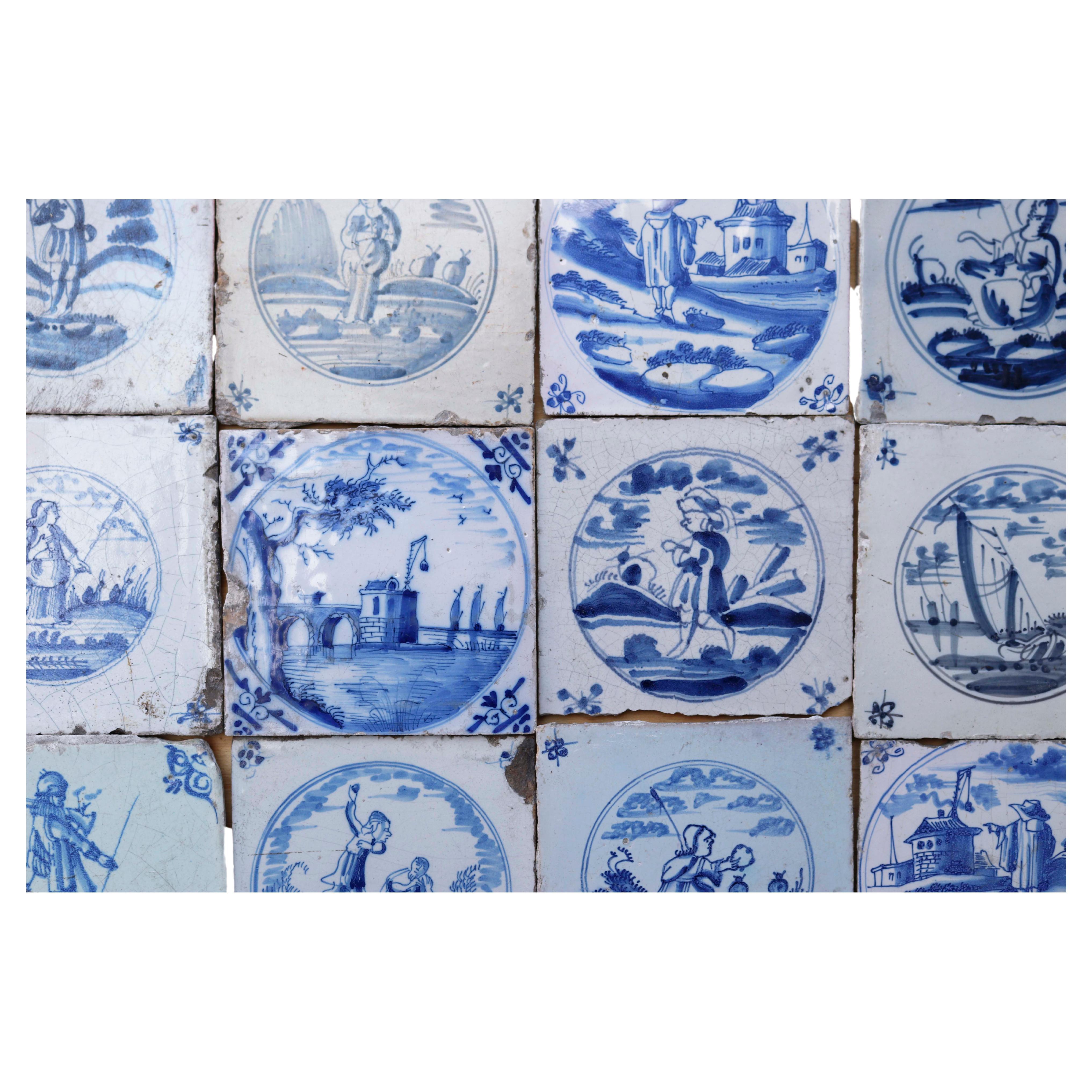 Collection of Twelve Antique Delft Tiles For Sale