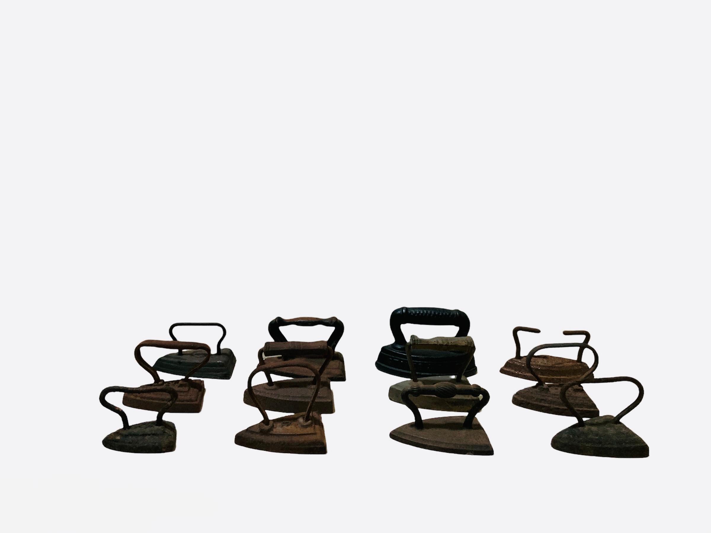 American Craftsman Collection of Twelve Antique Miniatures Sad Iron/Flat Cast Iron For Sale