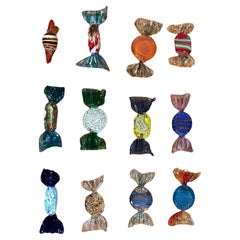 Collection of Twelve Art Glass Wrapped Candies by Murano Glass with Foil Label