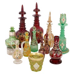 Antique Collection of Twelve Bohemian Glass Objects